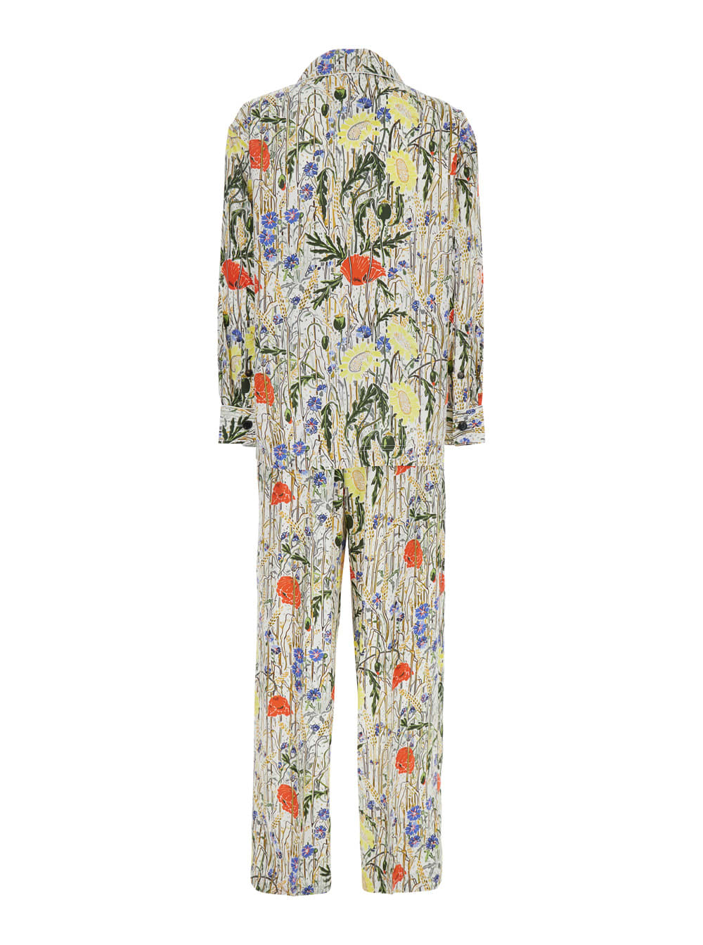 Bottega Veneta Womens Chalk Hibiscus Khaki Flower-print Wide-leg High-rise Woven-blend Pyjama Set In Multicolor