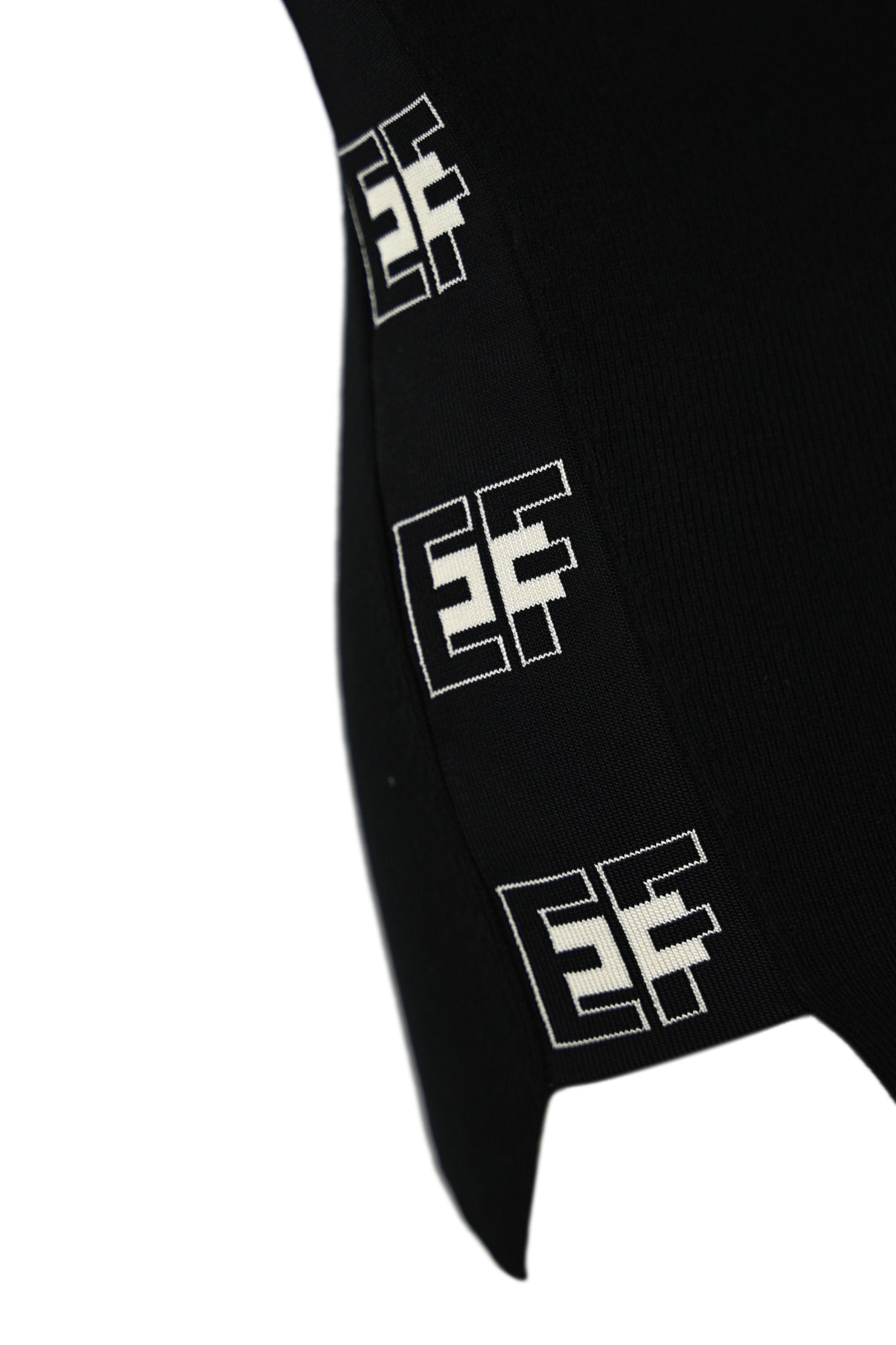 Shop Elisabetta Franchi Viscose Knit Top With Black Logo Bands In Nero