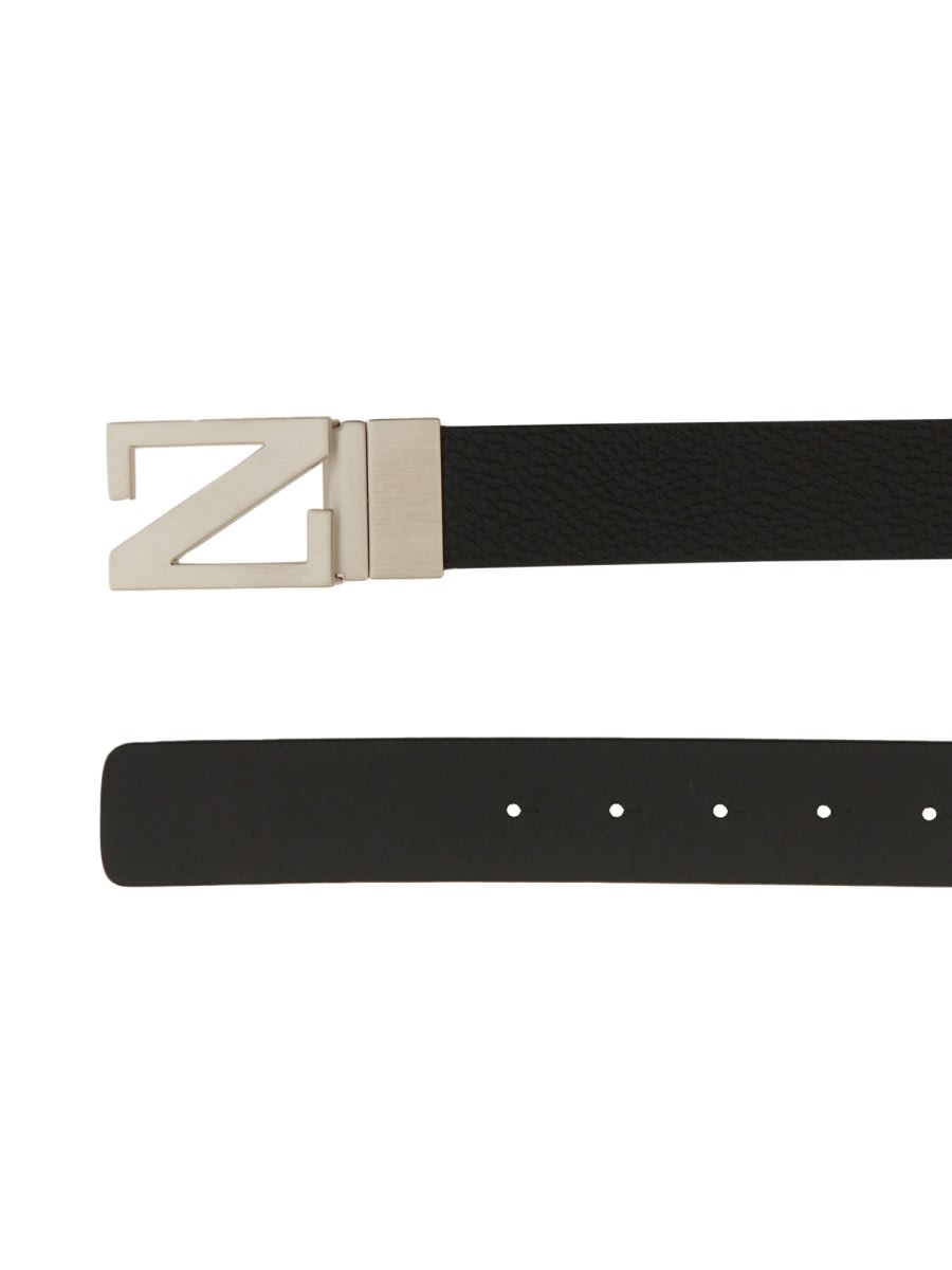 Shop Zegna Reversible Belt With Monogram Z Buckle In Black