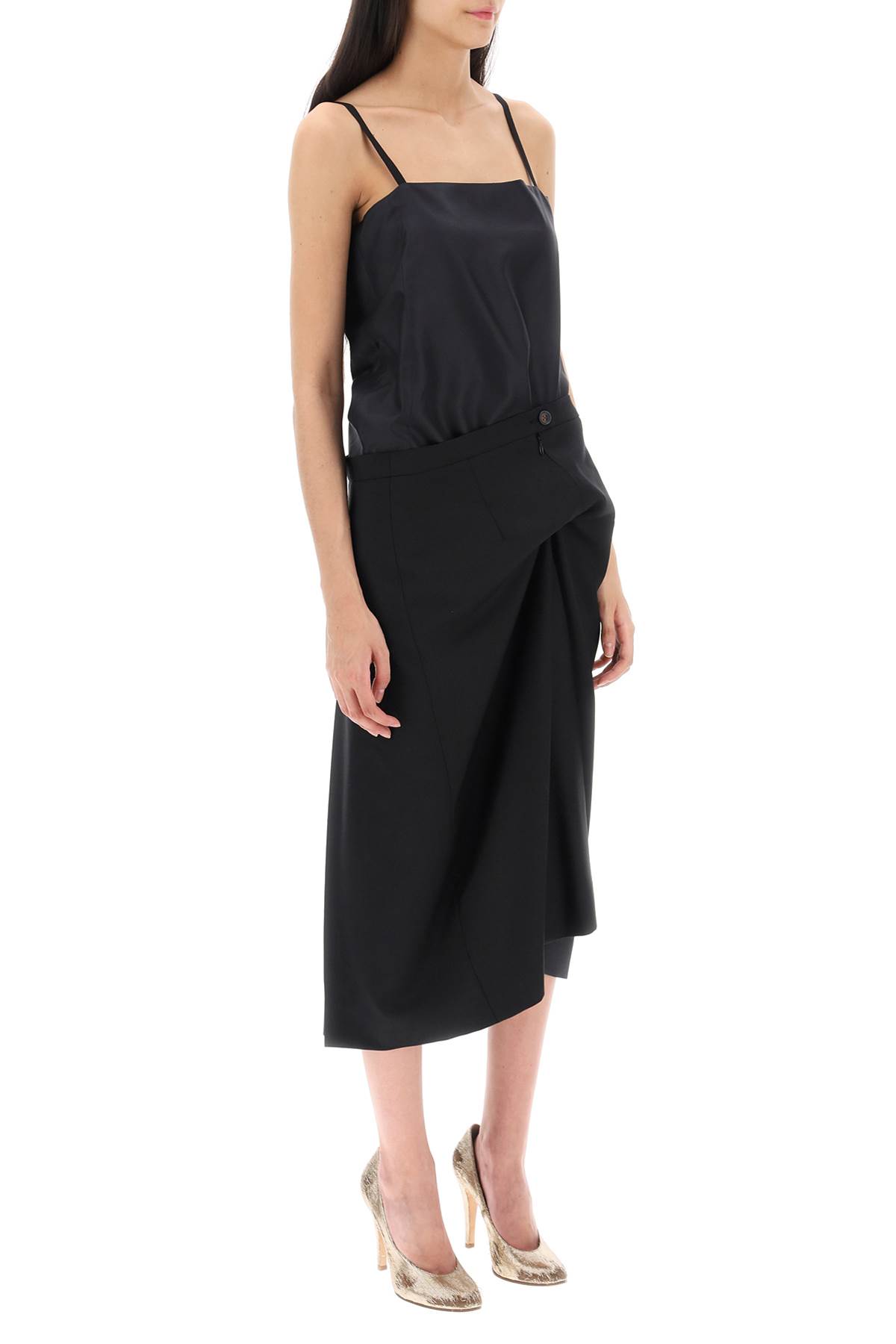 Maison Margiela Gathered Bow Silk Midi Dress In Black (black)