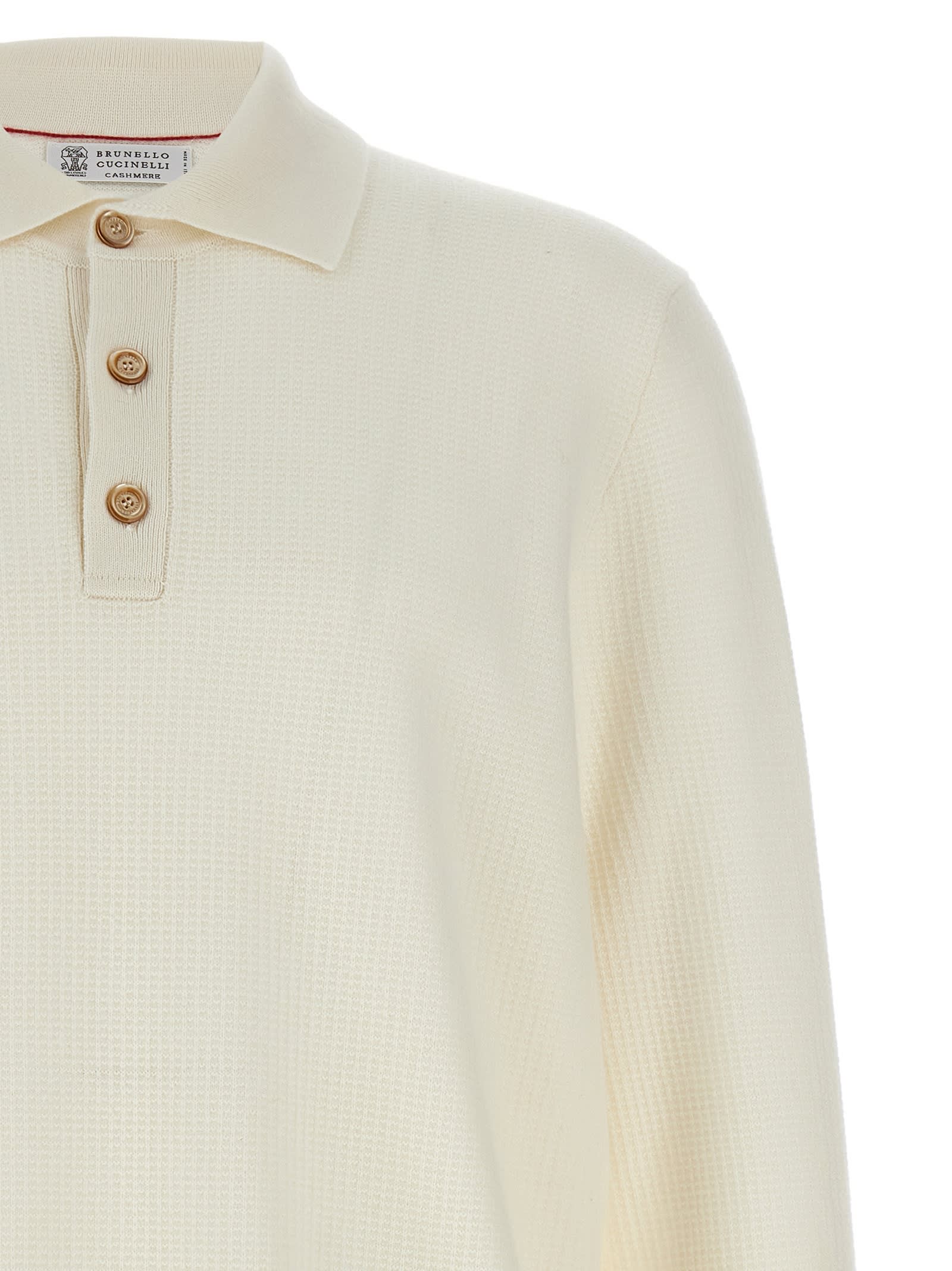 Shop Brunello Cucinelli Polo Cashmere Sweater In White