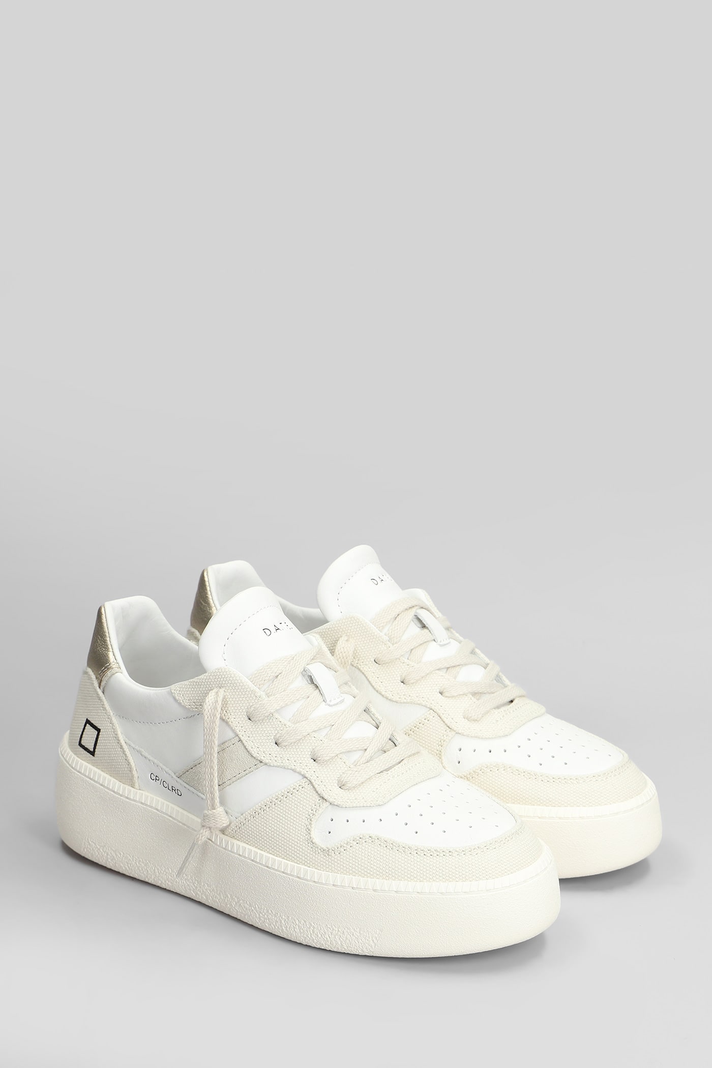 Date Court Platform Sneakers In White Leather And Fabric In White
