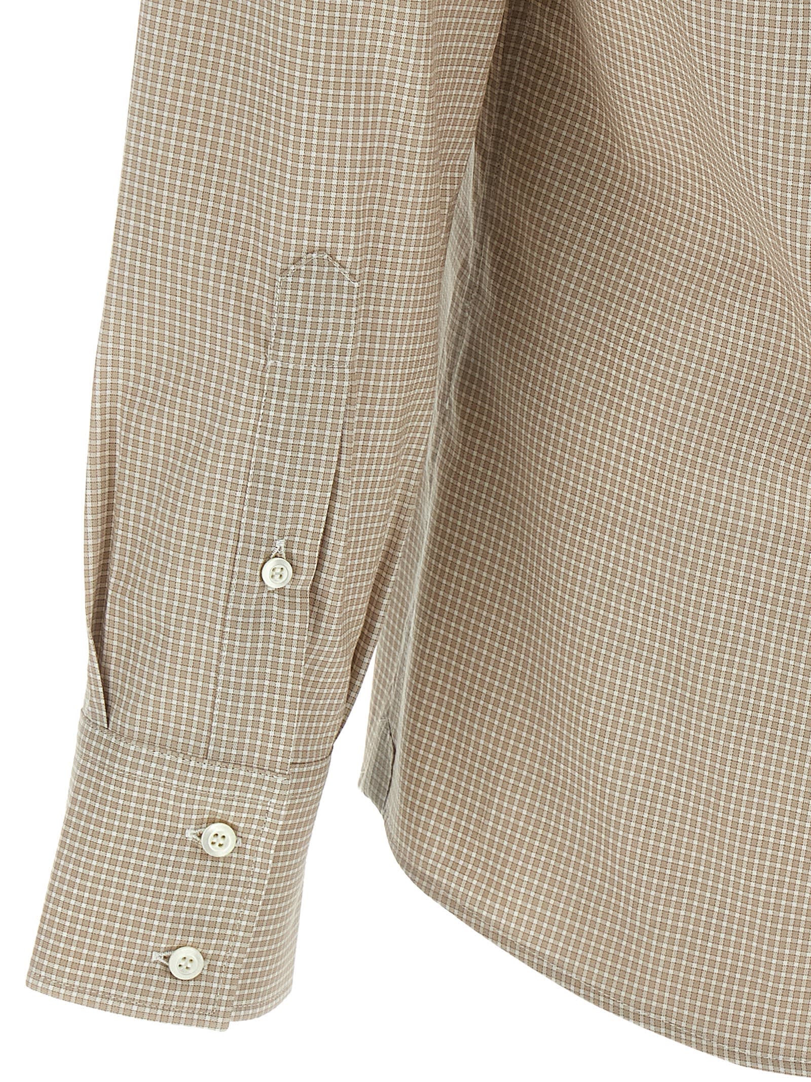 Brunello Cucinelli Long Sleeve Button-down Collar Check Shirt In Neutral