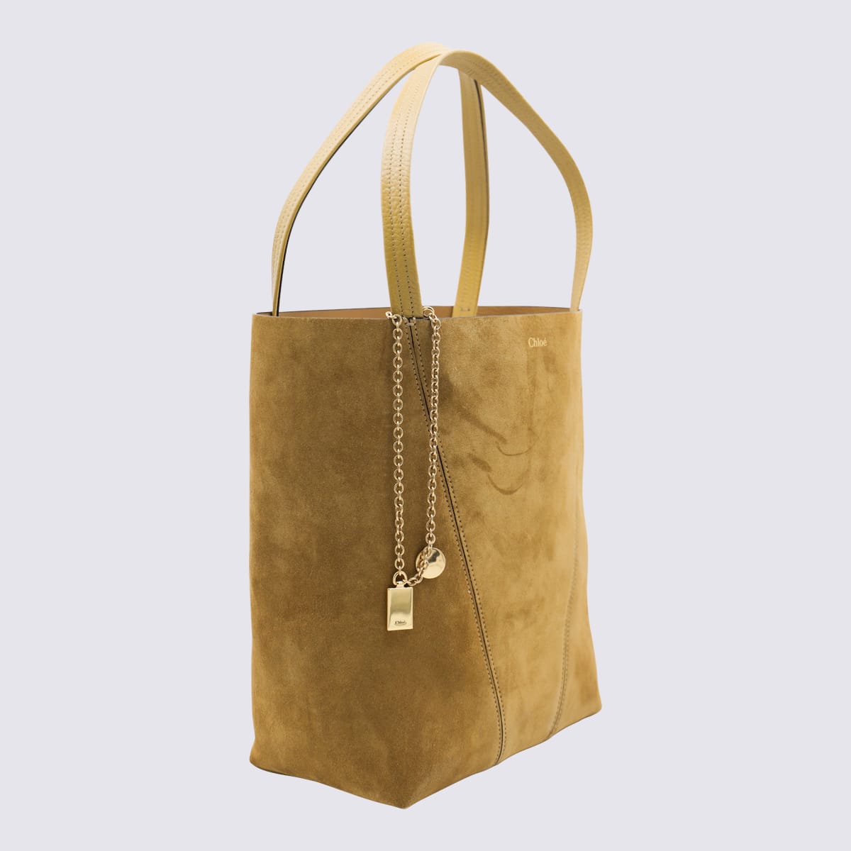 Chloé Dark Gold Leather Spin Tote In Brown
