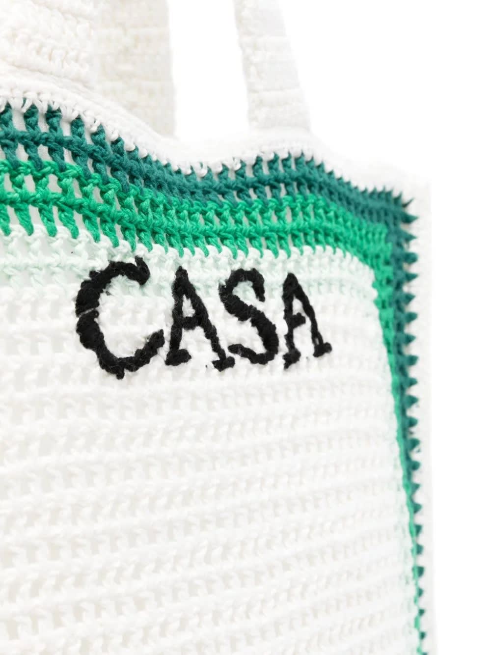 Shop Casablanca Crocheted Tennis Tote Bag In Green And White