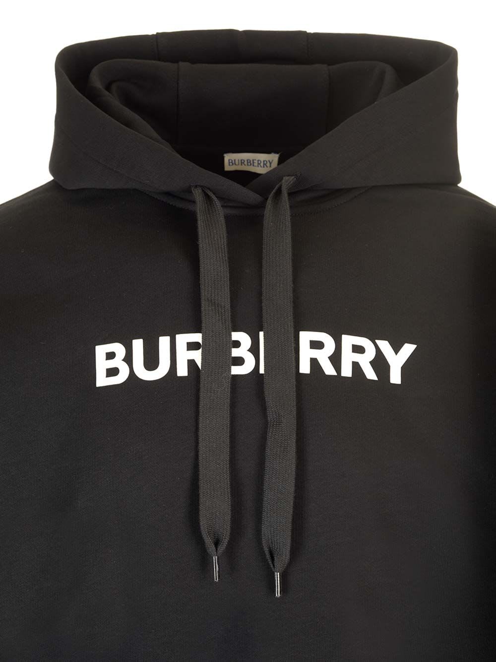 Shop Burberry Cotton Hoodie With Logo In Black