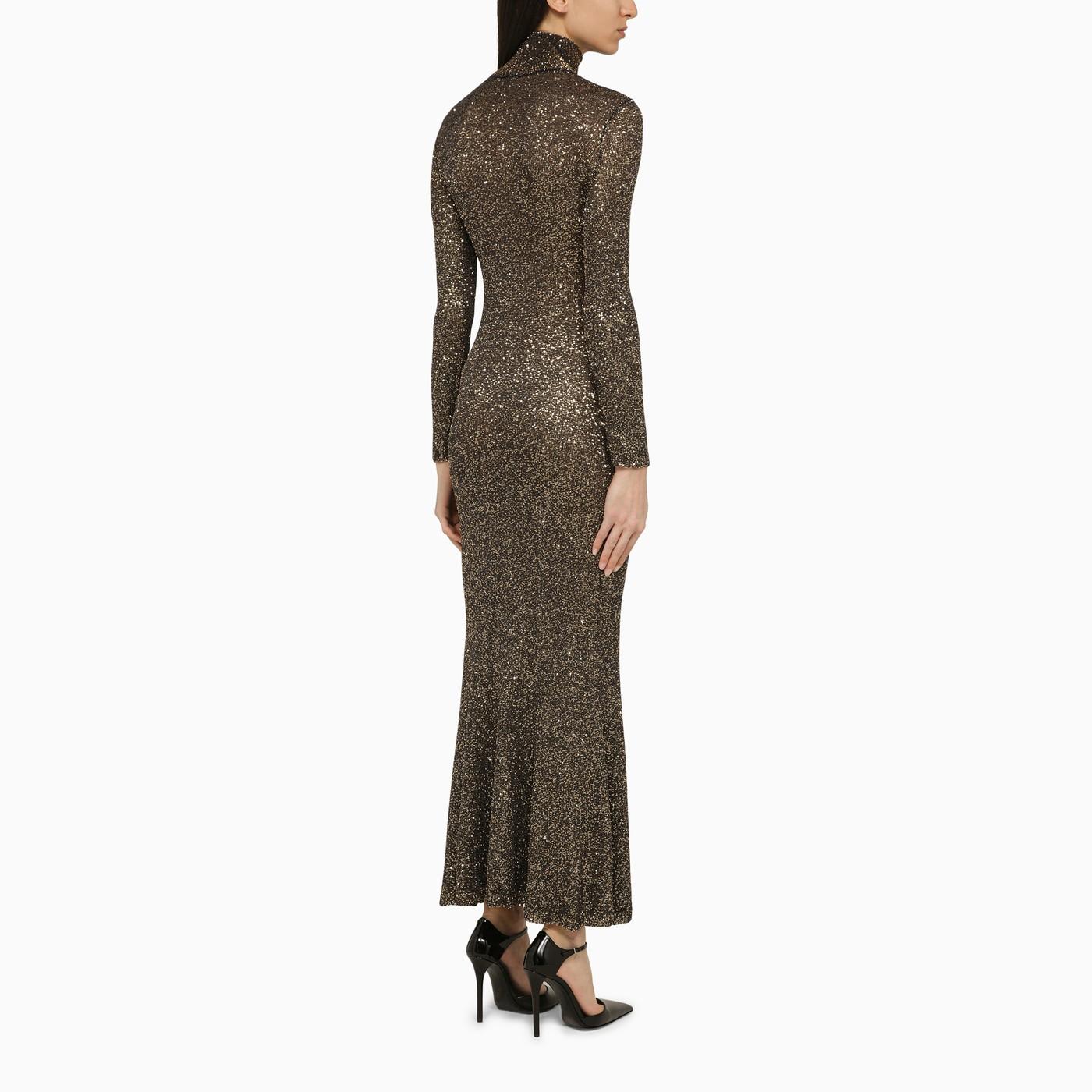 Shop Balenciaga Brown And Gold Dress With Sequins In Brown/gold