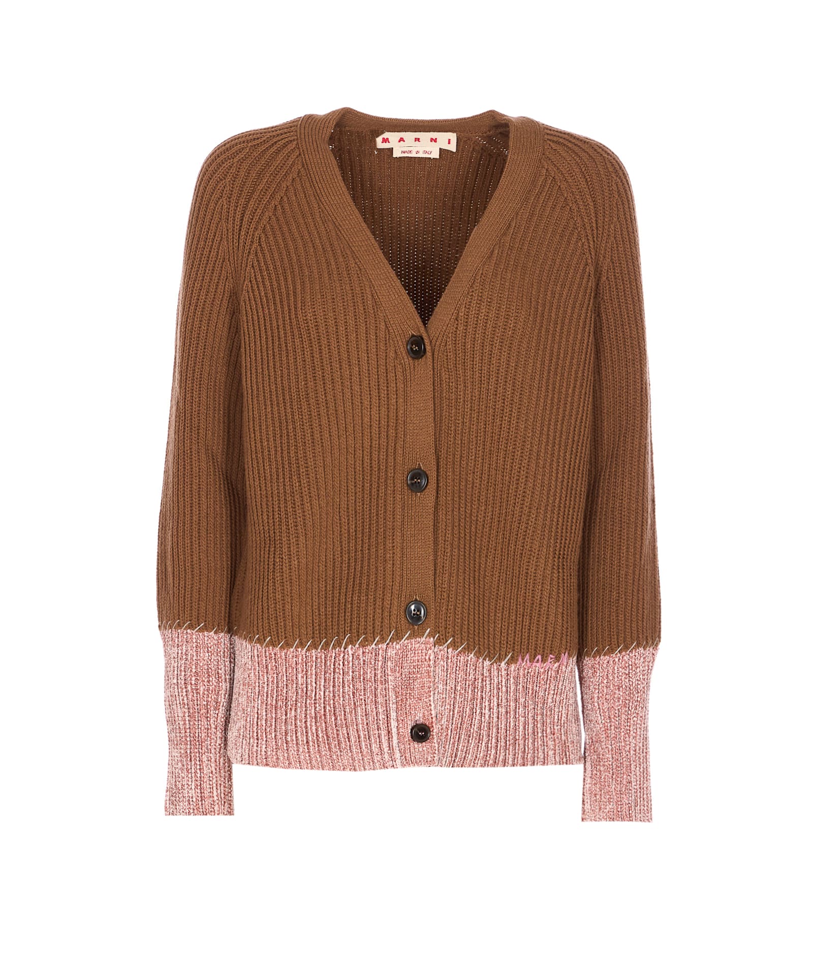 Marni Long Sleeve Merino Wool V-neck Cardigan In Brown