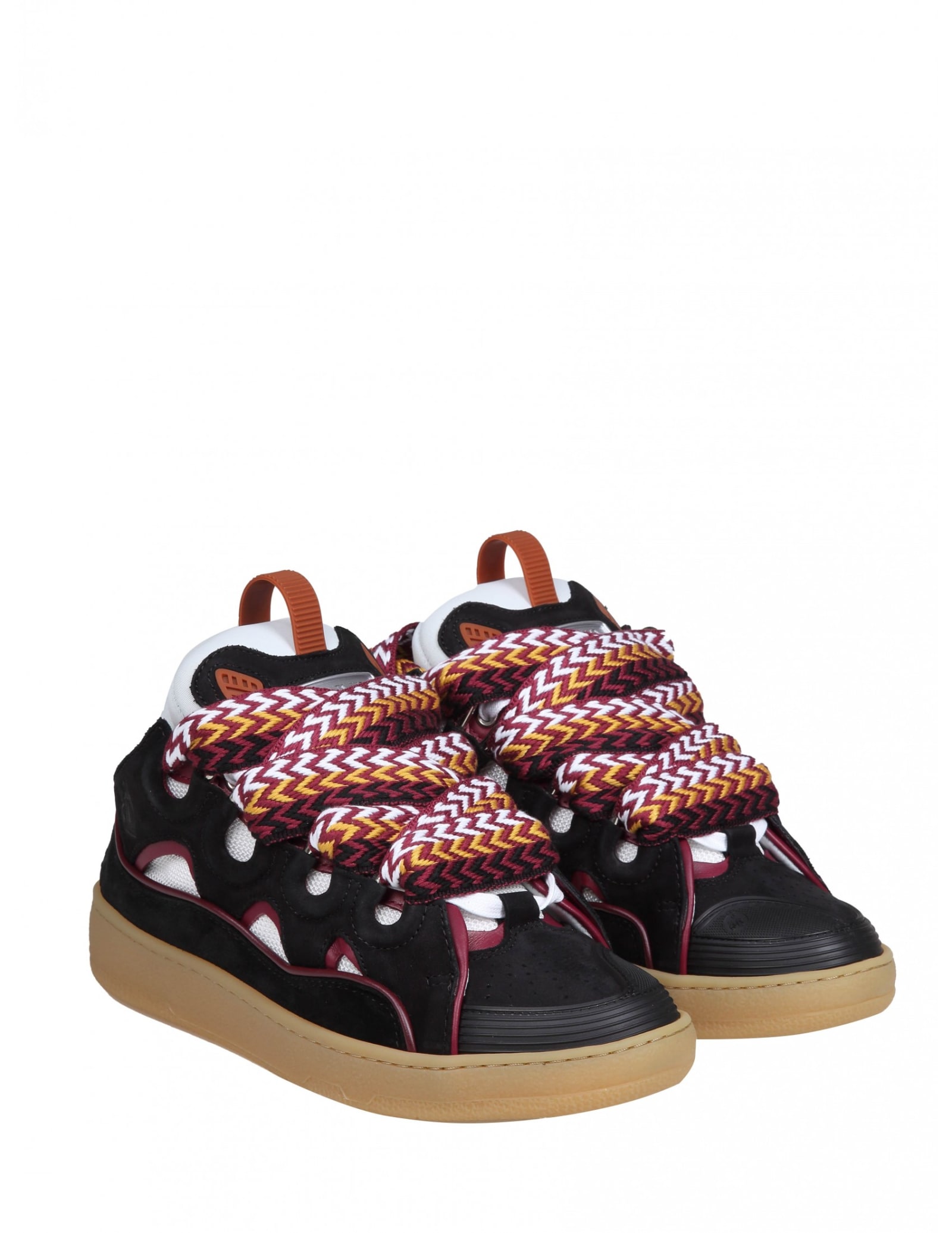 Shop Lanvin Curb Sneakers In White And Bordeaux Leather And Suede In Black/honey