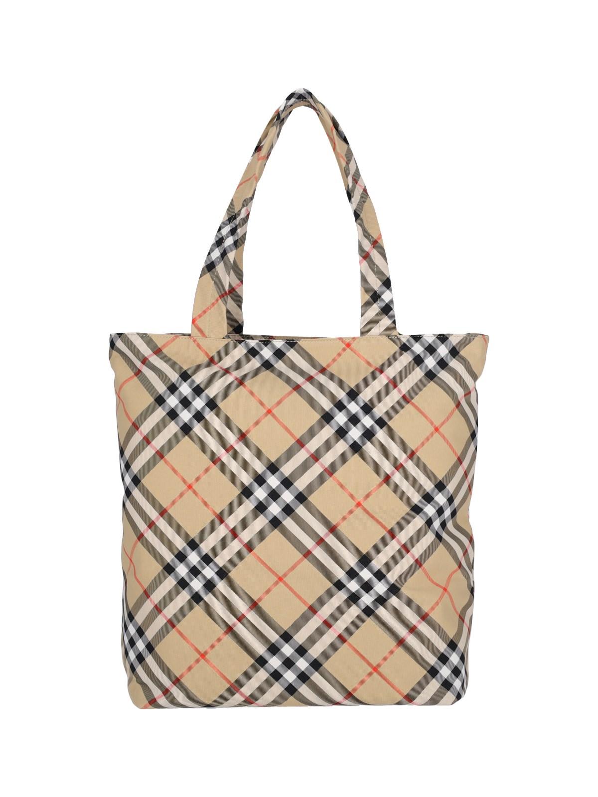 Shop Burberry Check Tote Bag In Sand