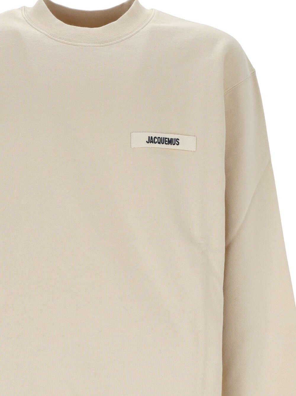Shop Jacquemus Logo Patch Crewneck Sweatshirt In 150 Beige