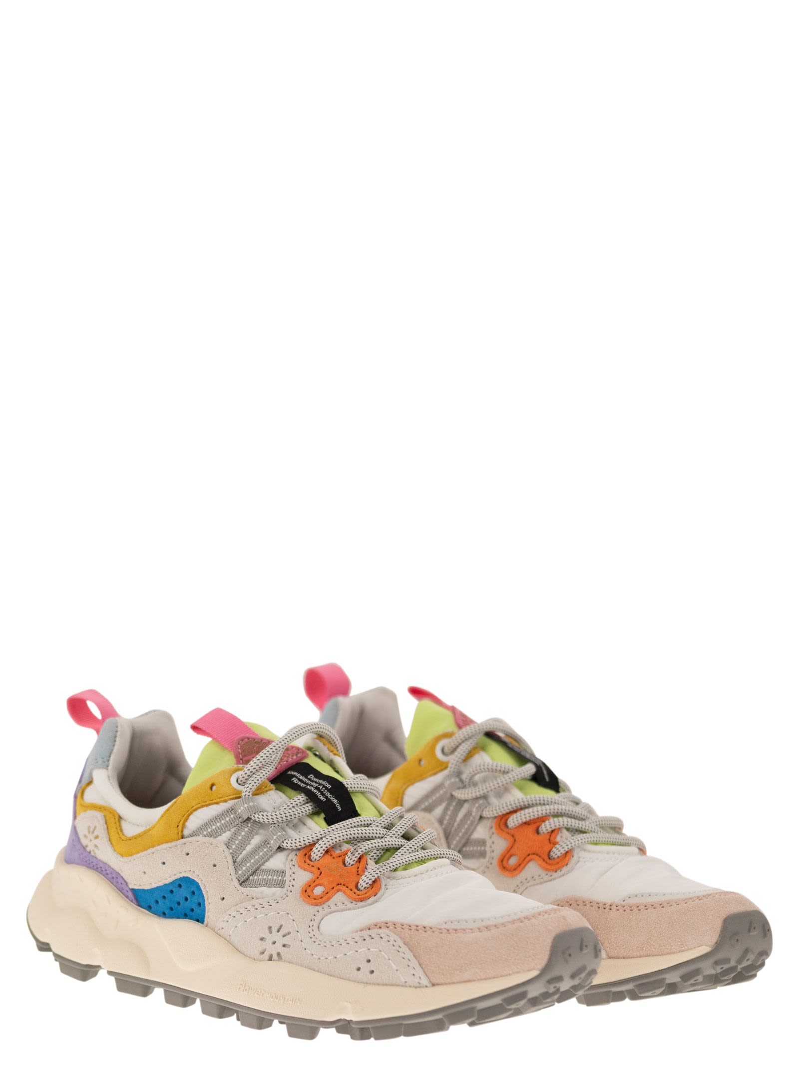 Shop Flower Mountain Yamano 3 - Sneakers In Suede And Technical Fabric In White