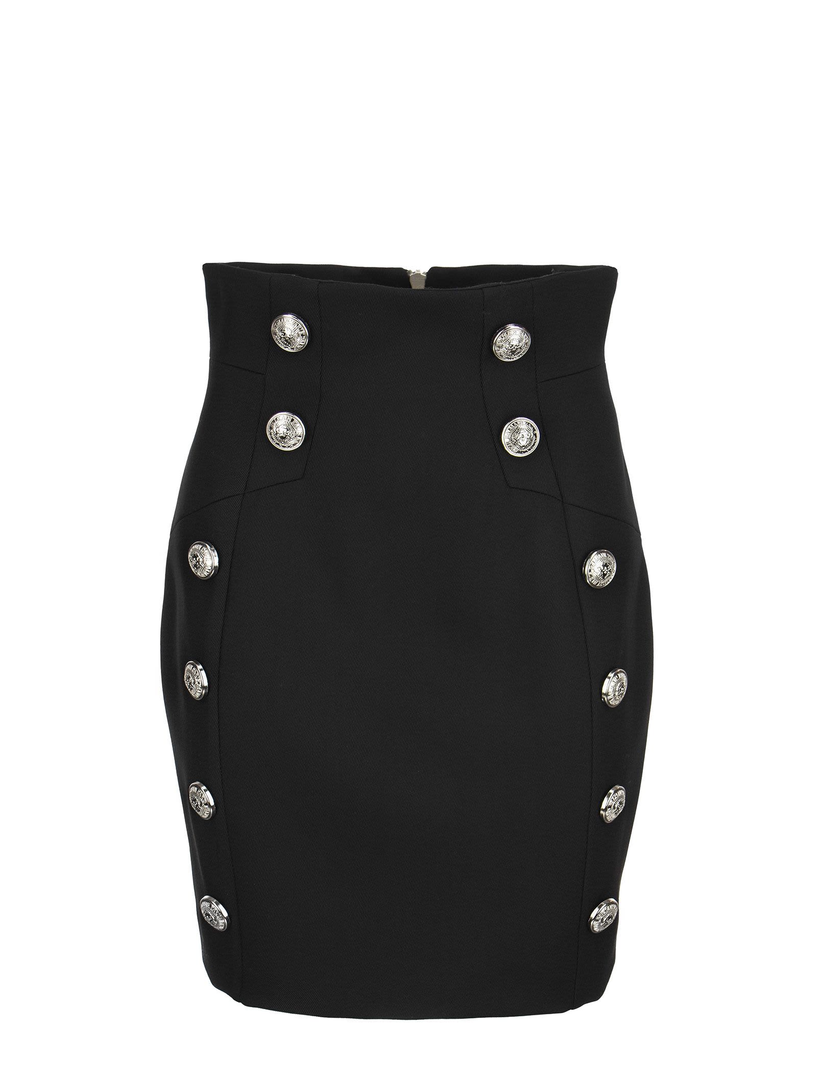 Balmain Short Black Skirt With Double Button