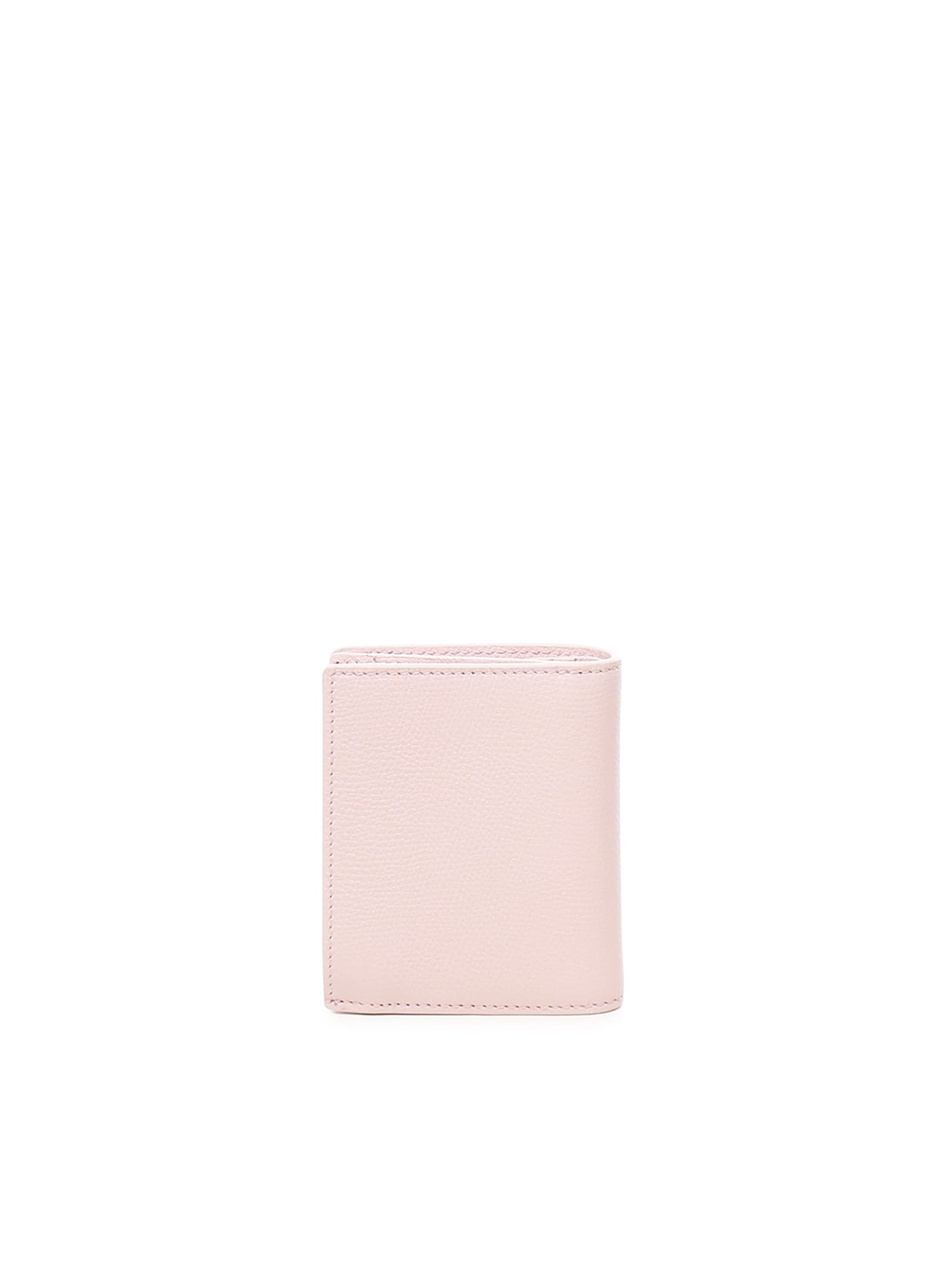 Valentino Green Leather Wallet With Logo In Rose Quartz