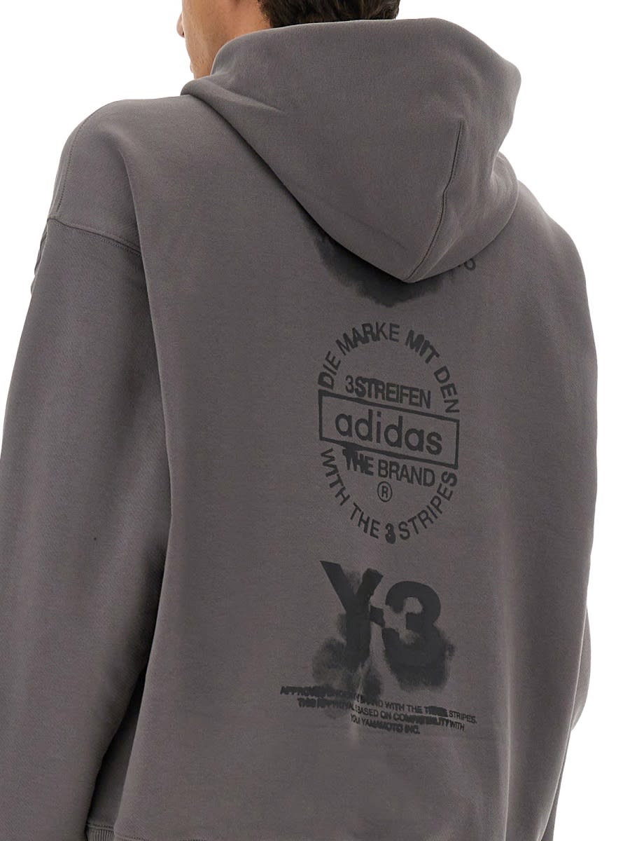 Y-3 Hoodie Featuring Graphic Design On Back In Gray