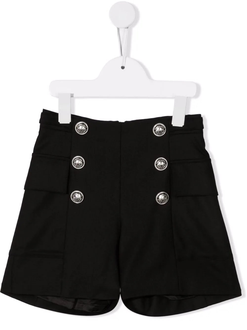 Balmain Black Kids Shorts With Silver Buttons And Side Buckles