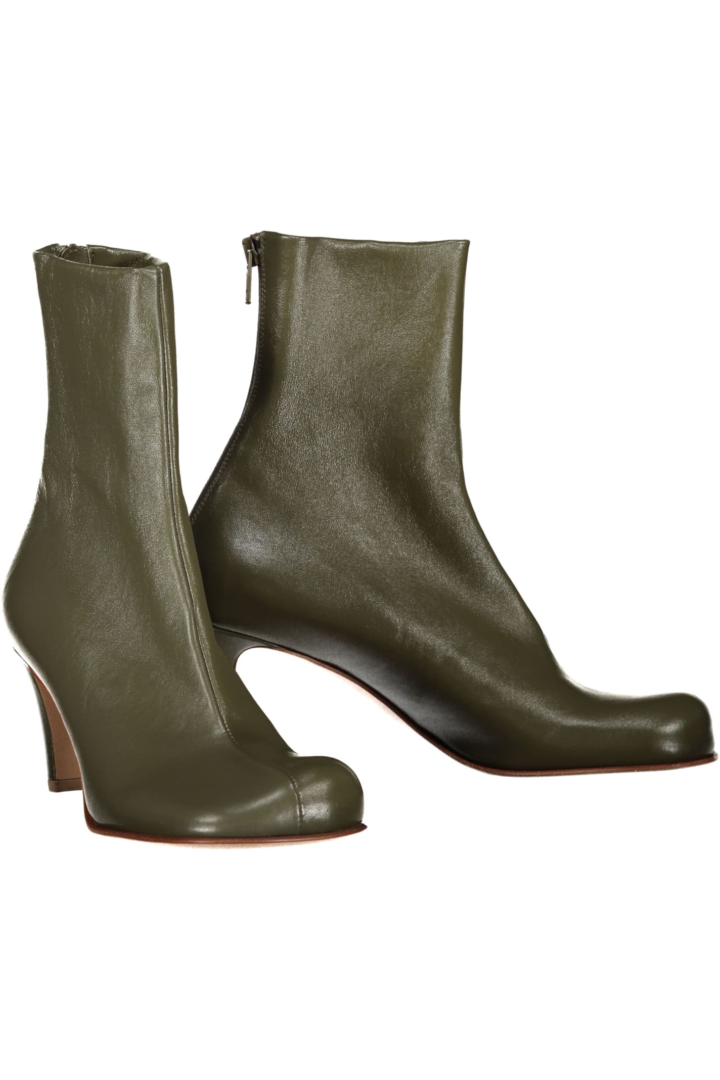 Shop Bottega Veneta Bloc Leather Ankle Boots In Khaki