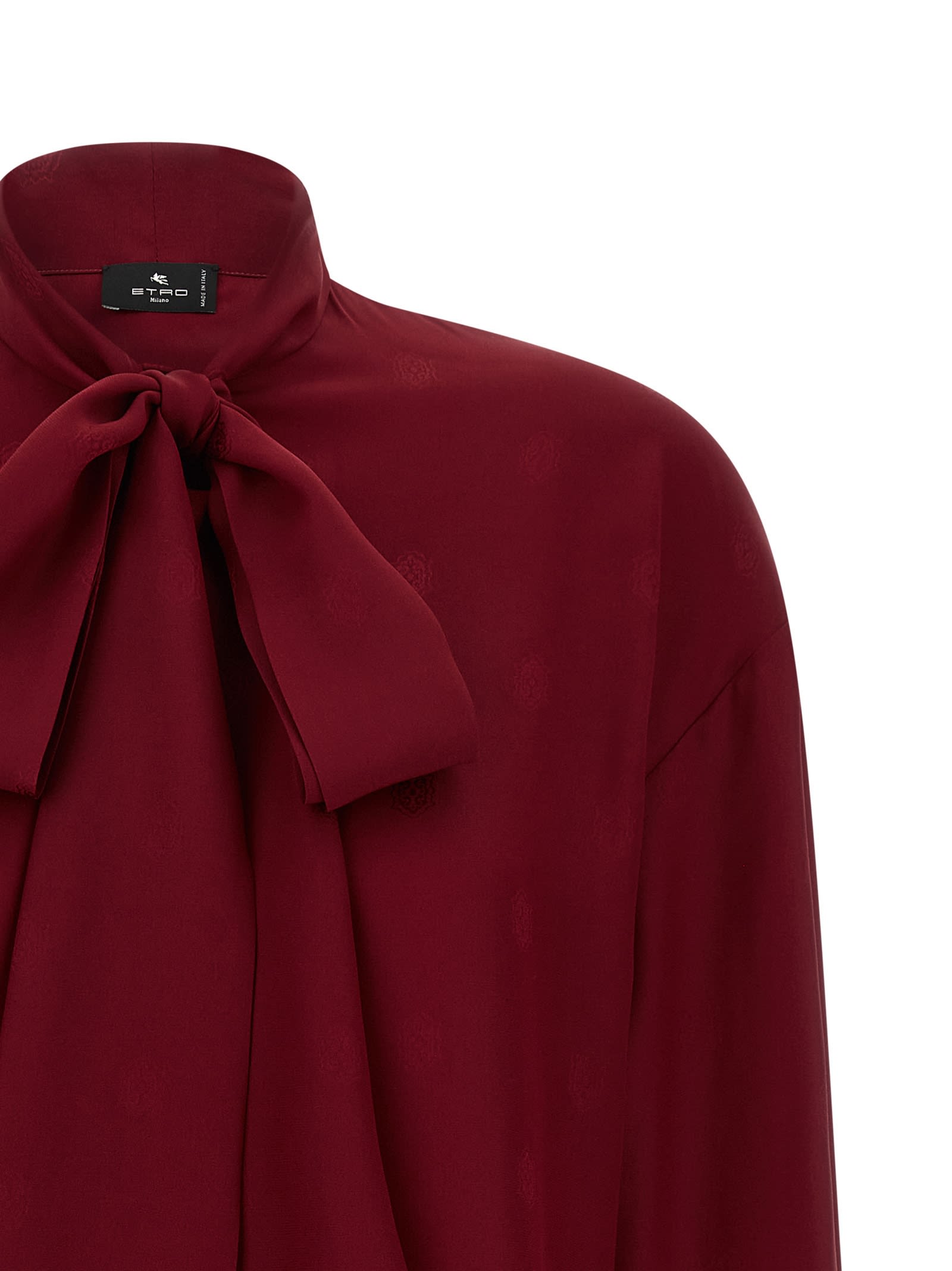 Etro Pussy-bow Silk-jacquard Blouse In Burgundy
