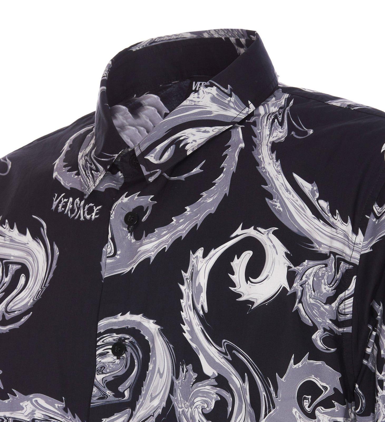 Shop Versace Jeans Couture Chrome Couture-printed Poplin Shirt In Black