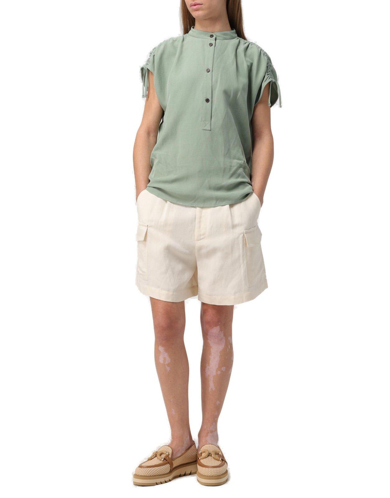 Shop Woolrich Ruched Straight Hem Sleeveless Shirt In Green