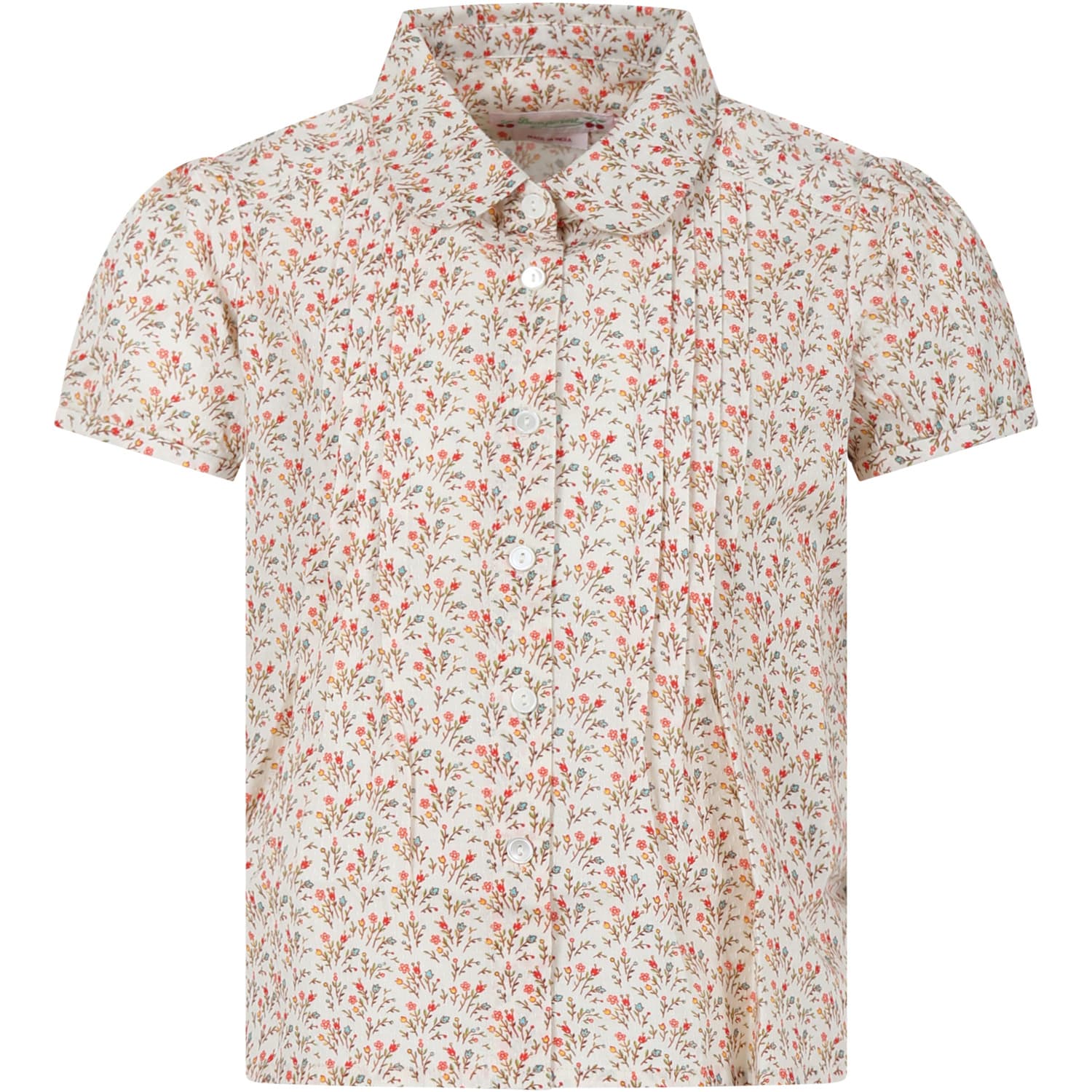 Bonpoint Kids' Beige Shirt For Girl With Floral Print