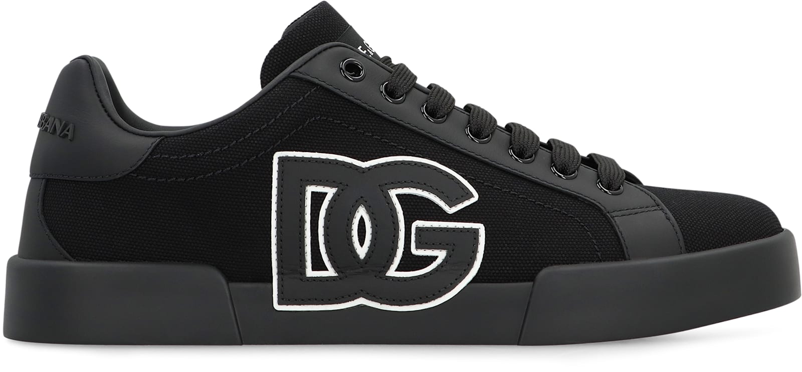 Dolce & Gabbana Light Strobel Sneaker In Canvas And Leather Color Black With Logo In Black