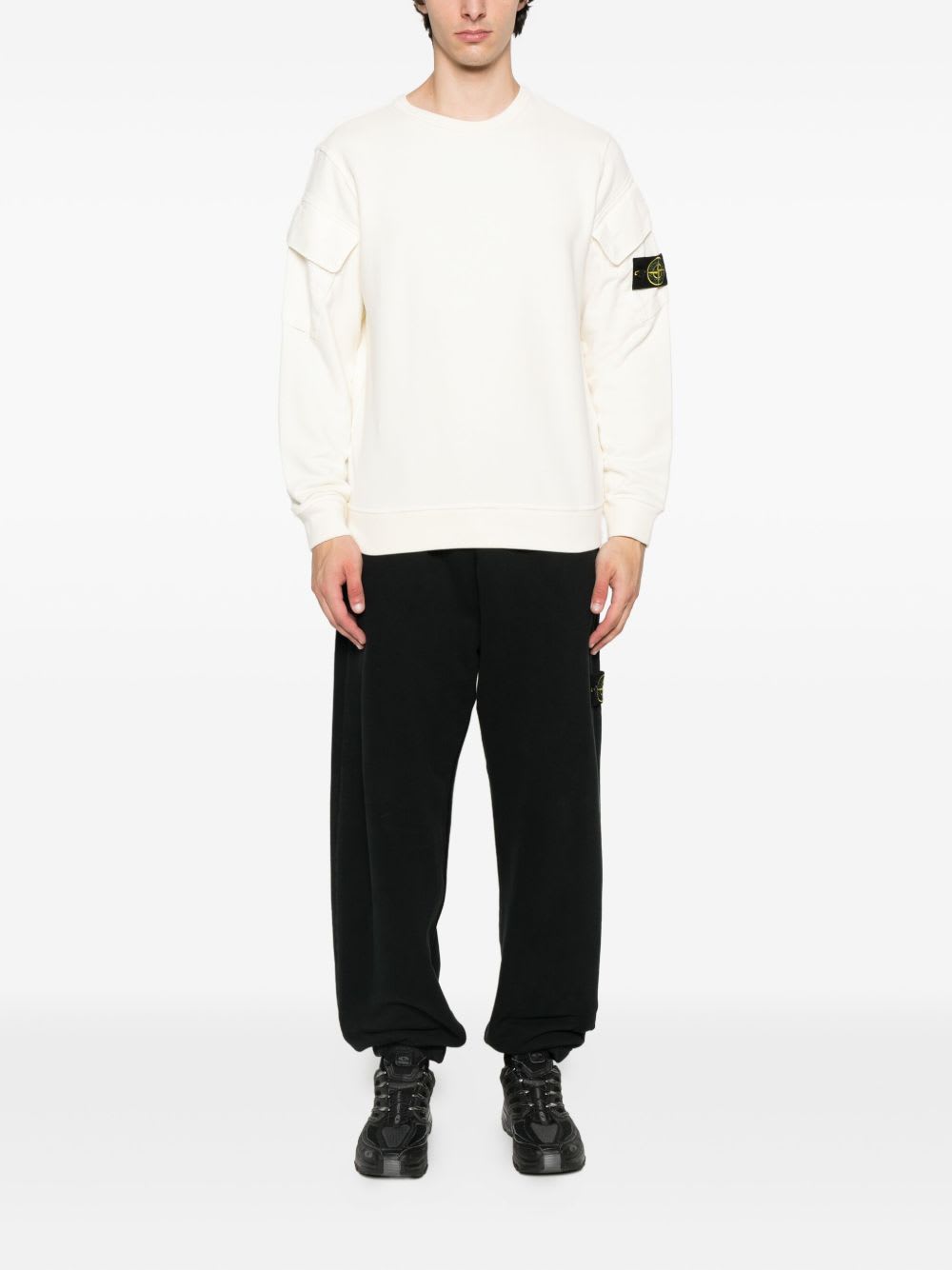 Stone Island Logo Cotton Crewneck Sweatshirt In White