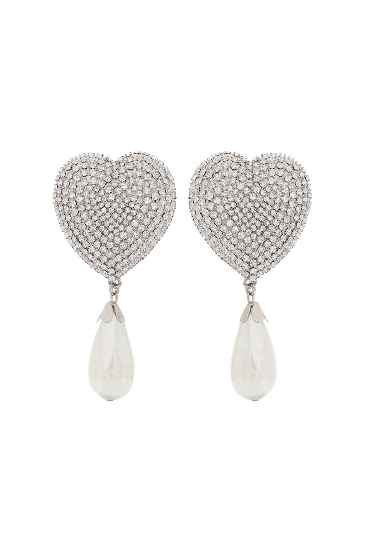 Alessandra Rich Heart Crystals And Pearl Earrings In Cry-silver