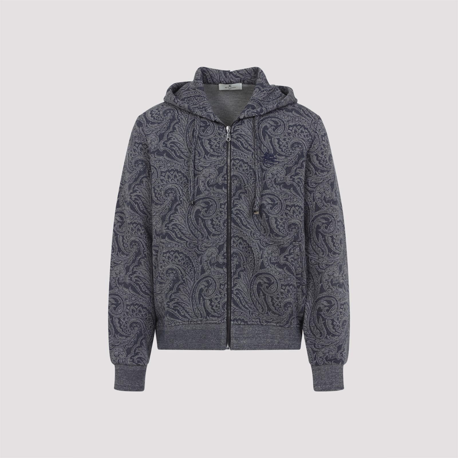 Etro Paisley Print Zip-up Hooded Sweatshirt In Gray