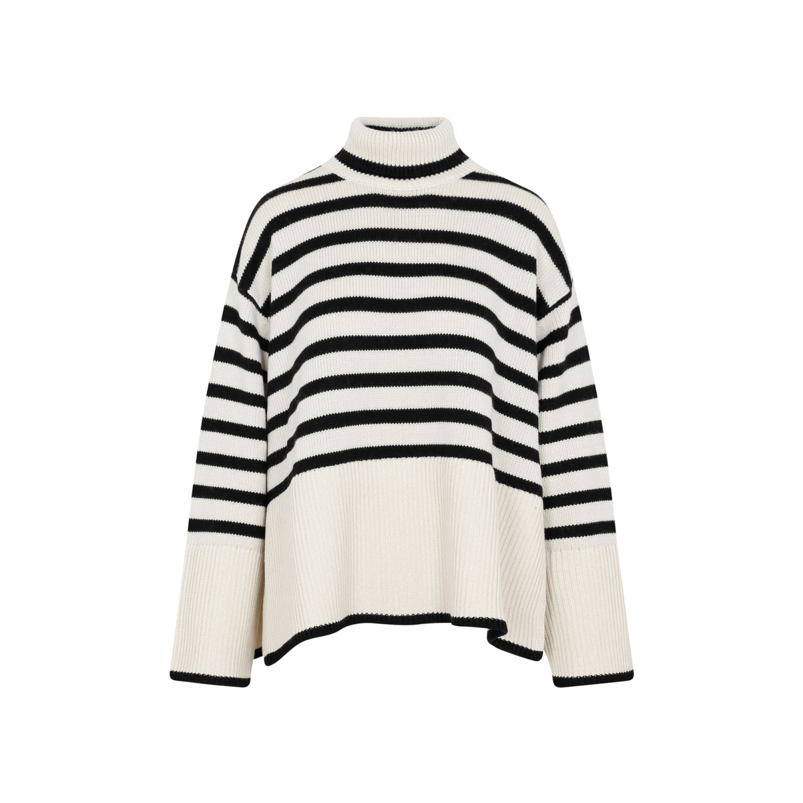 Shop Totême Striped Roll Neck Jumper In Light Sand Stripe