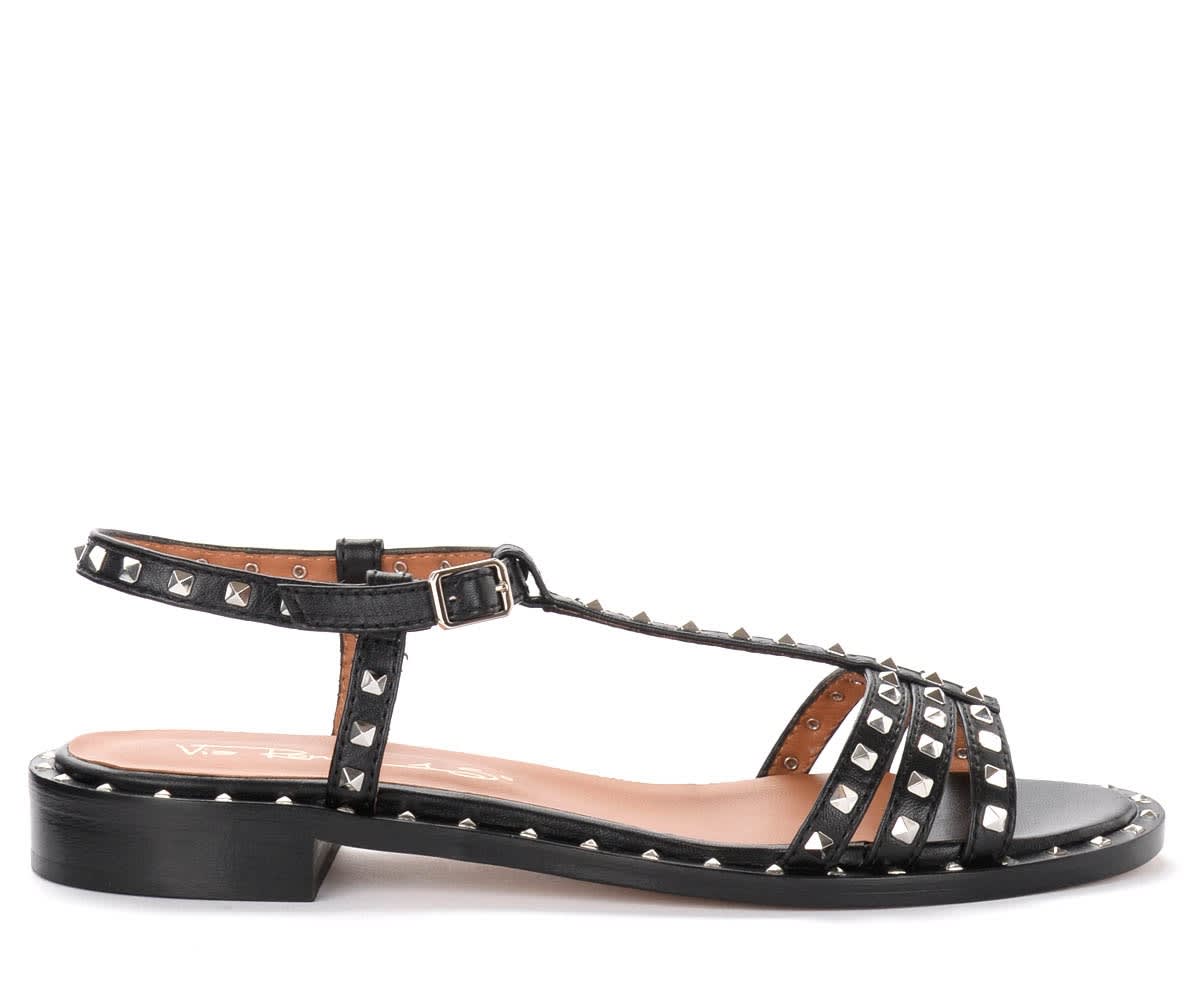 Via Roma 15 Sandals In Black Leather With Studs