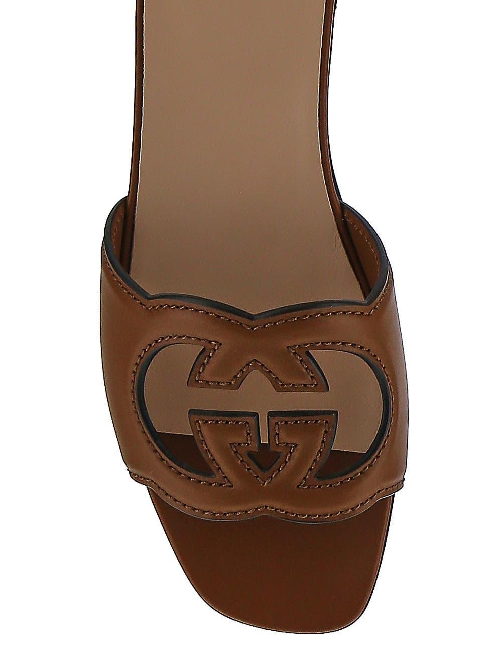 Shop Gucci Interlocking G Cut-out Slide Sandal In Leather Brown