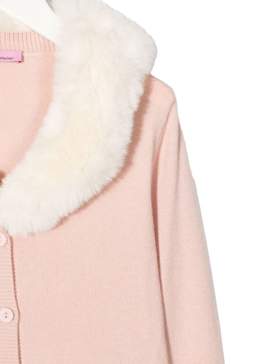 Miss Blumarine Faux-fur Trimmed Cardigan In Pink