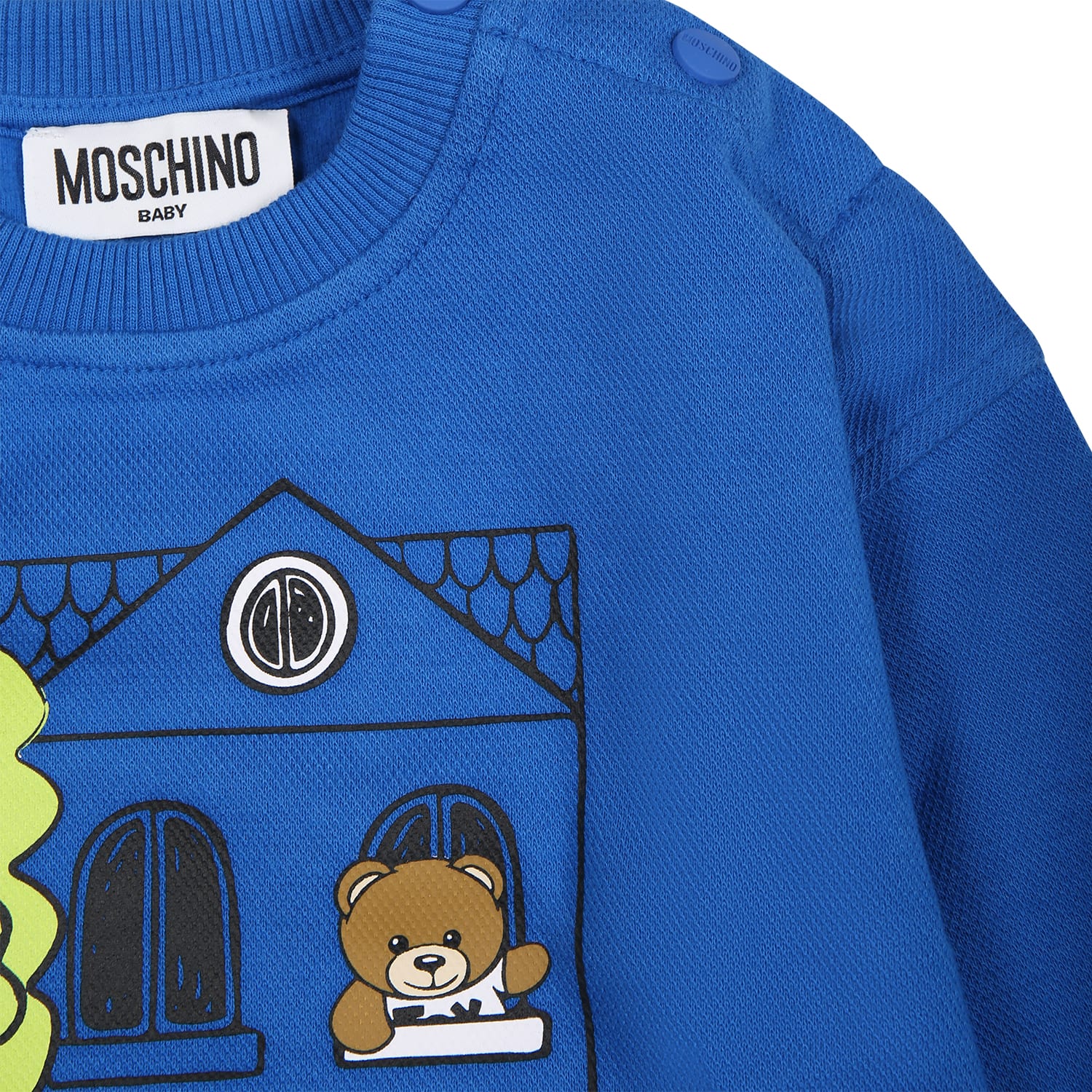 Shop Moschino Blue Sweatshirt For Baby Boy With Teddy Bears And Logo