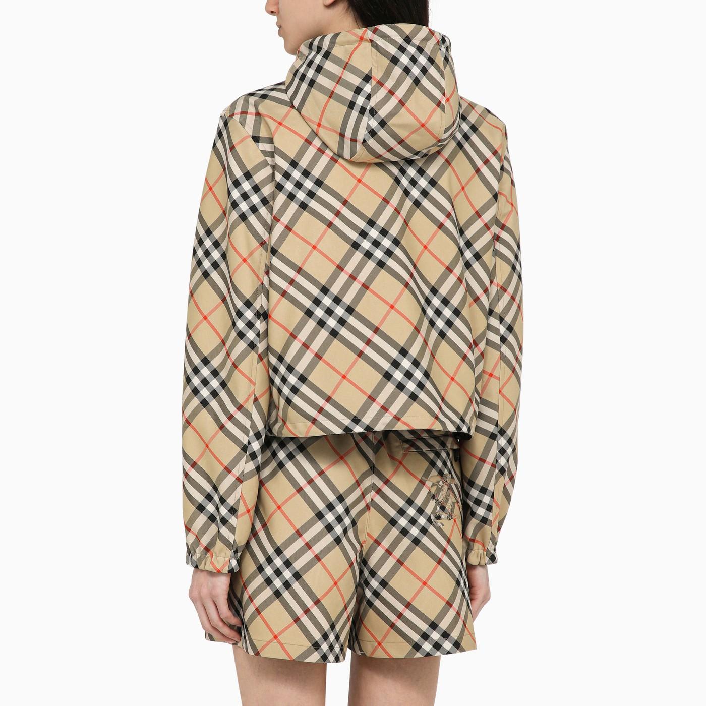 Shop Burberry Reversible Sand-coloured Cropped Jacket With Check Pattern In Brown/black