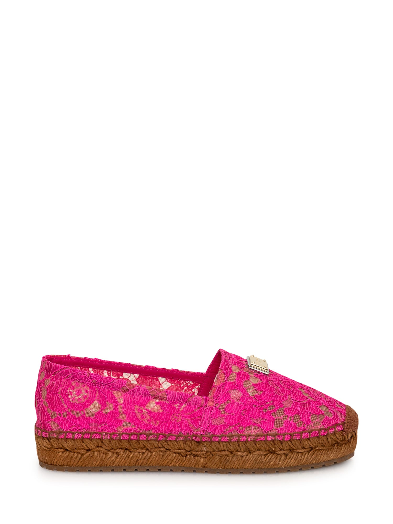 Dolce & Gabbana Lace-panel Logo-plaque Espadrilles In Fuxia