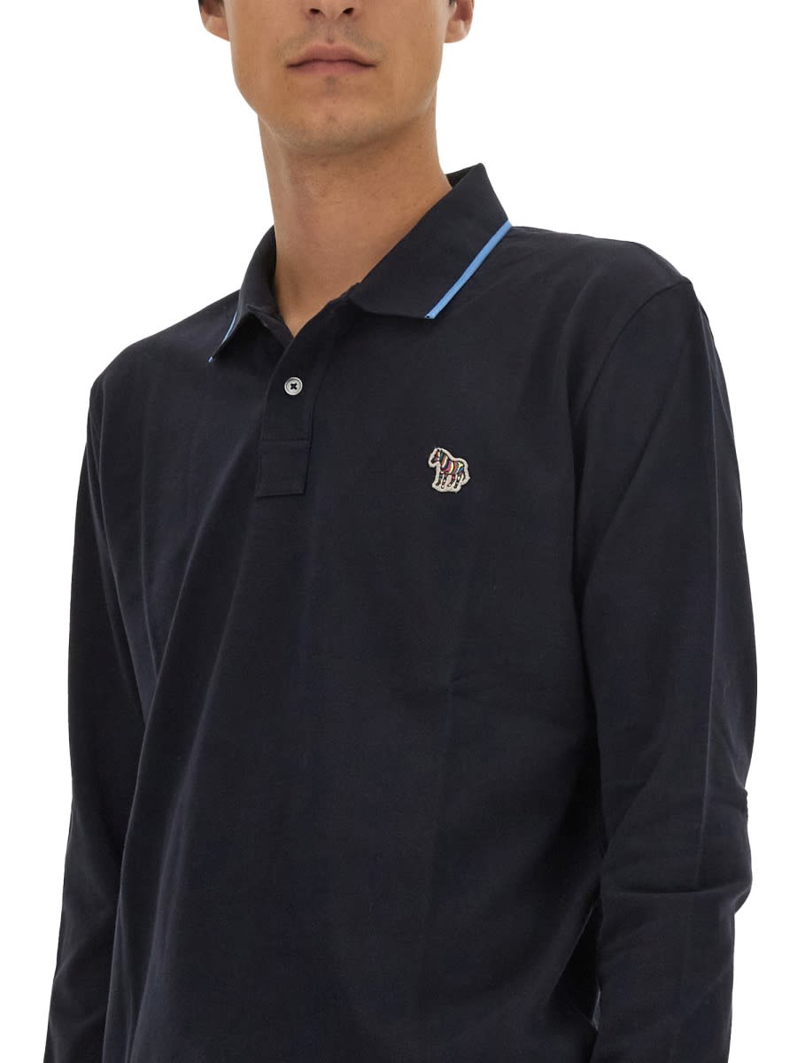 Shop Ps By Paul Smith Polo Shirt With Zebra Patch In Blue