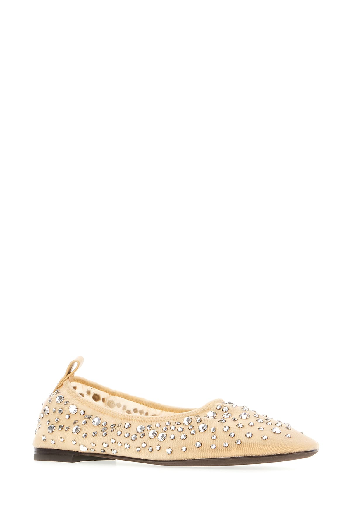 Tory Burch Beige Ballet Flats With All-over Crystals Application In Tech Fabric Woman In Sheer
