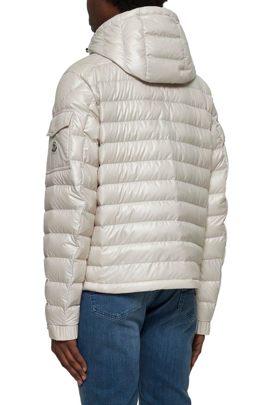 Moncler Lauros Logo Patch Zip-up Hooded Jacket In Neutral