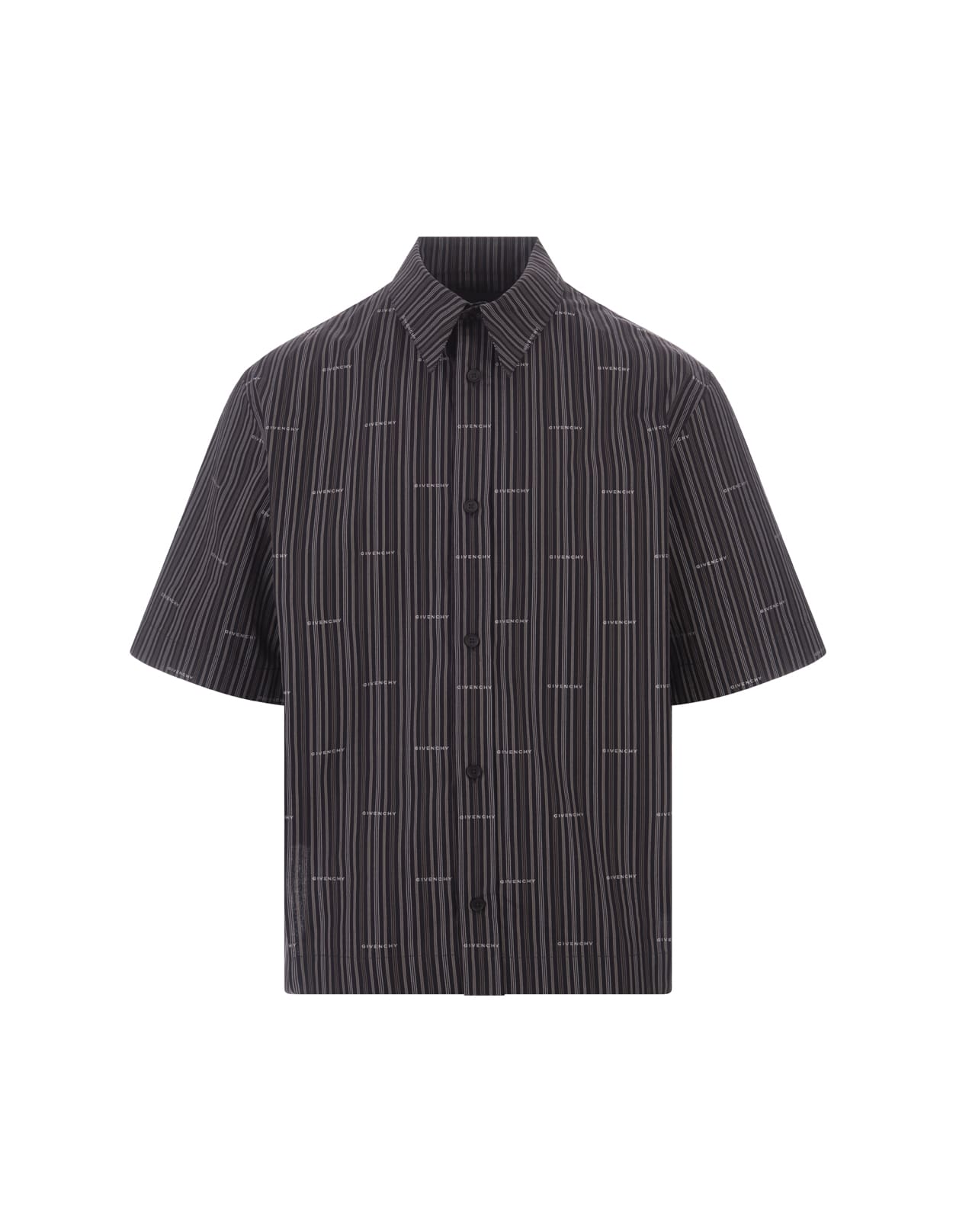 Shop Givenchy Black And Grey Striped Shirt With All-over Logo