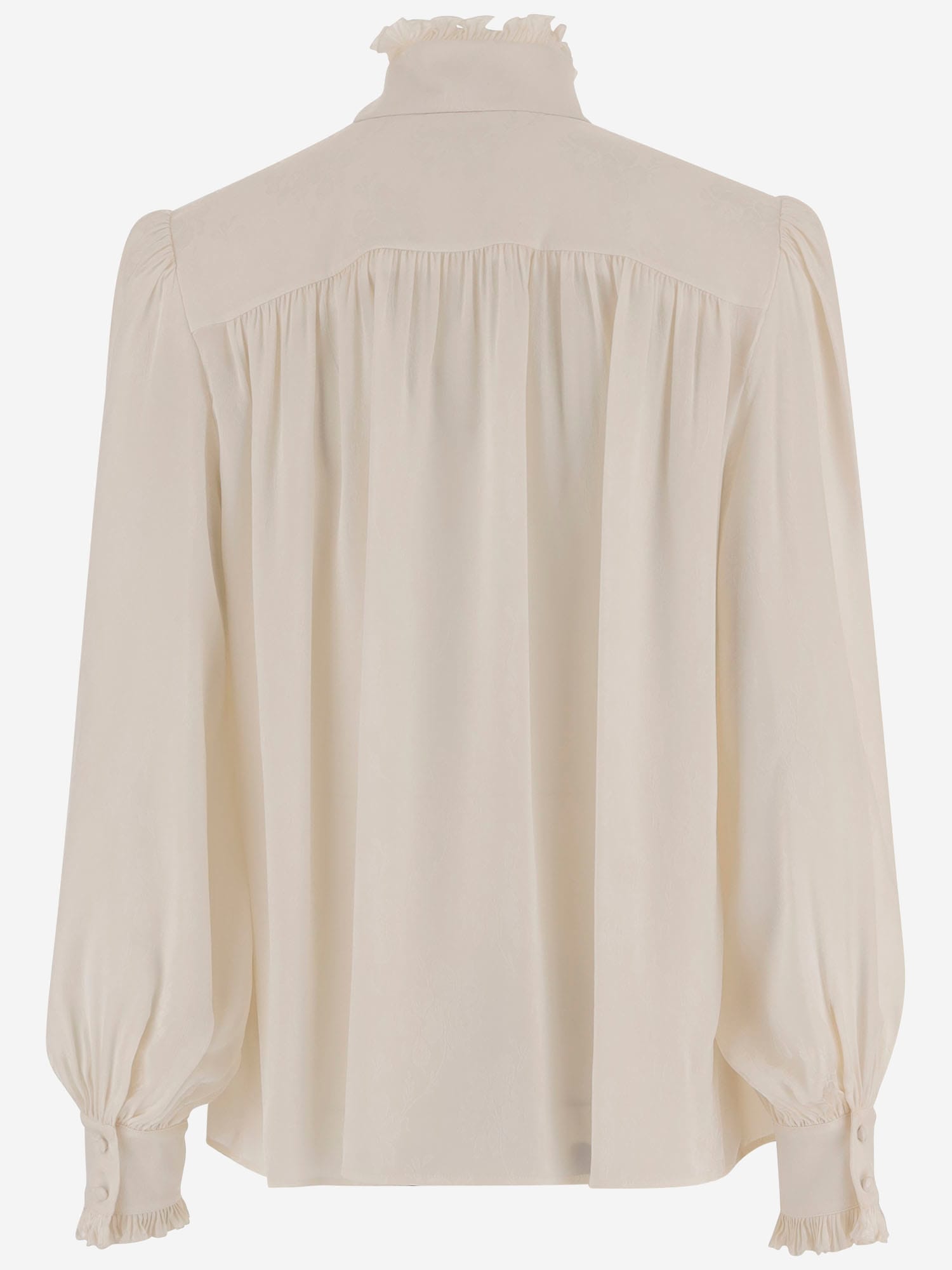 Chloé Oversized Blouse With Silk Jacquard Ruffles In Neutral