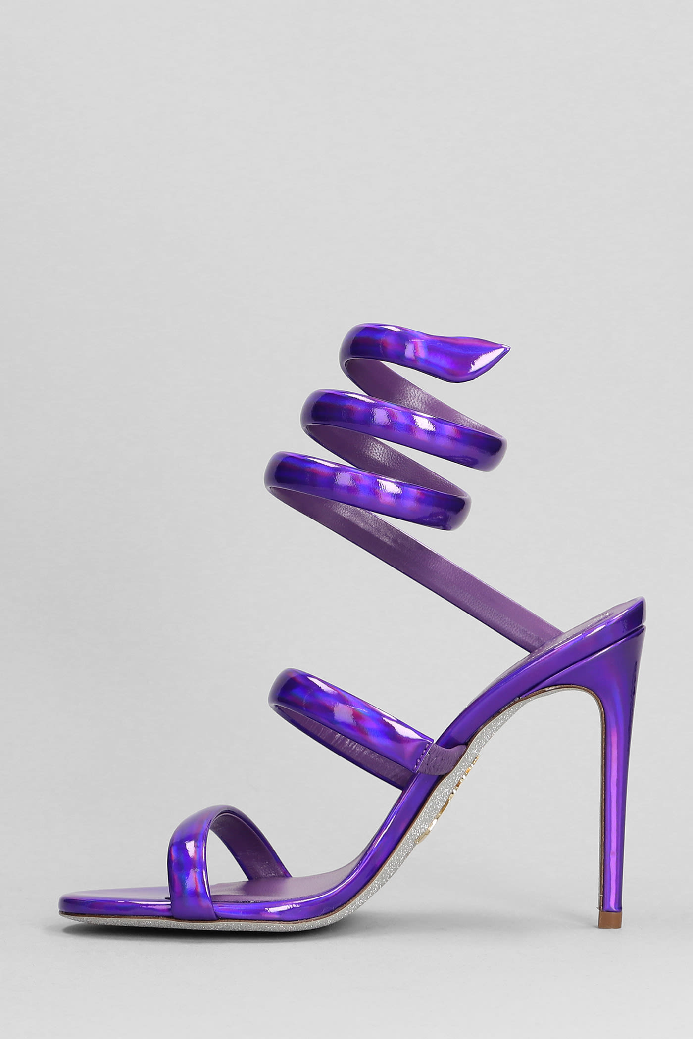 Shop René Caovilla Cleo Sandals In Viola Patent Leather