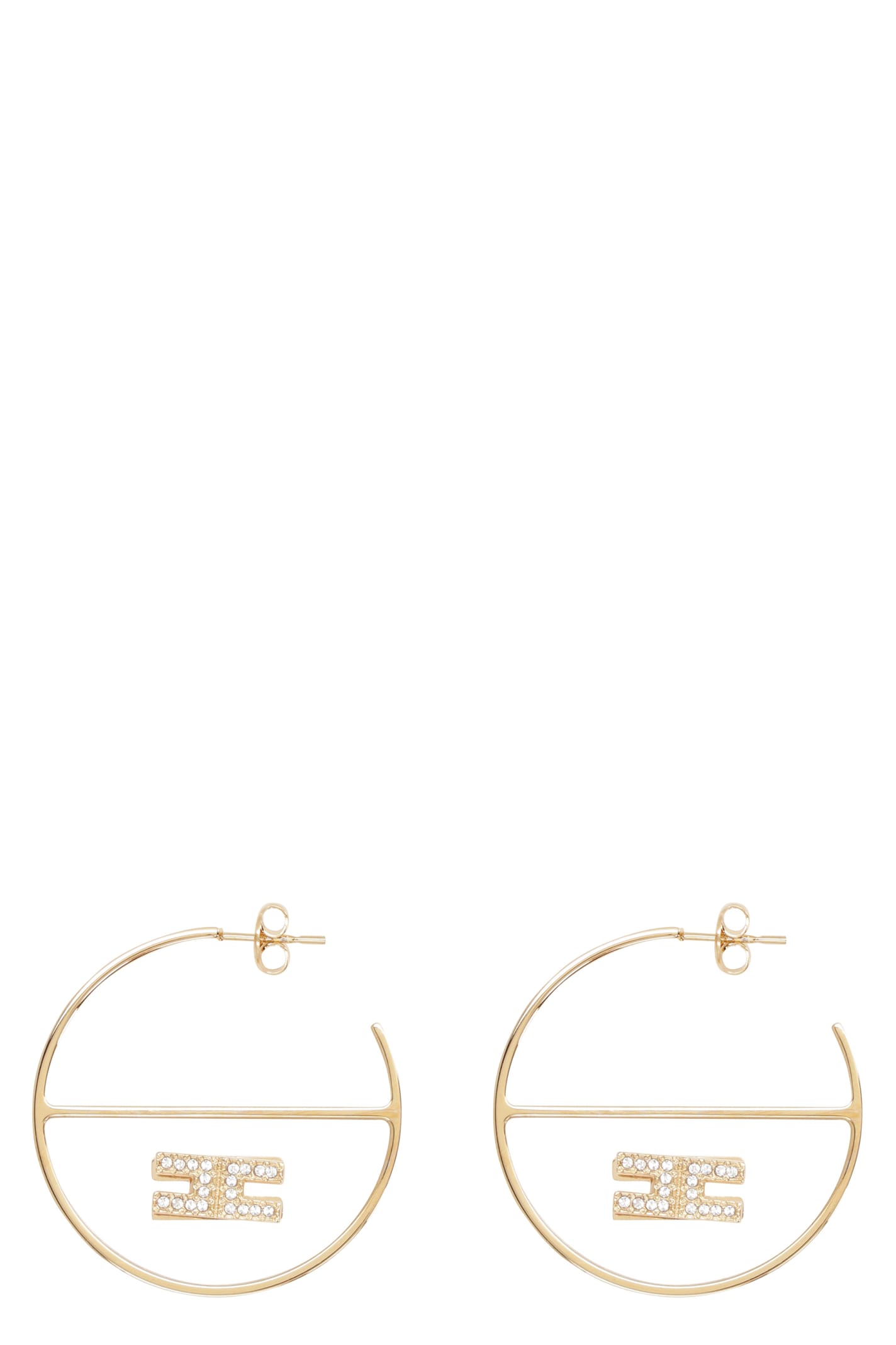 Shop Elisabetta Franchi Logo Hoop Earrings In Gold