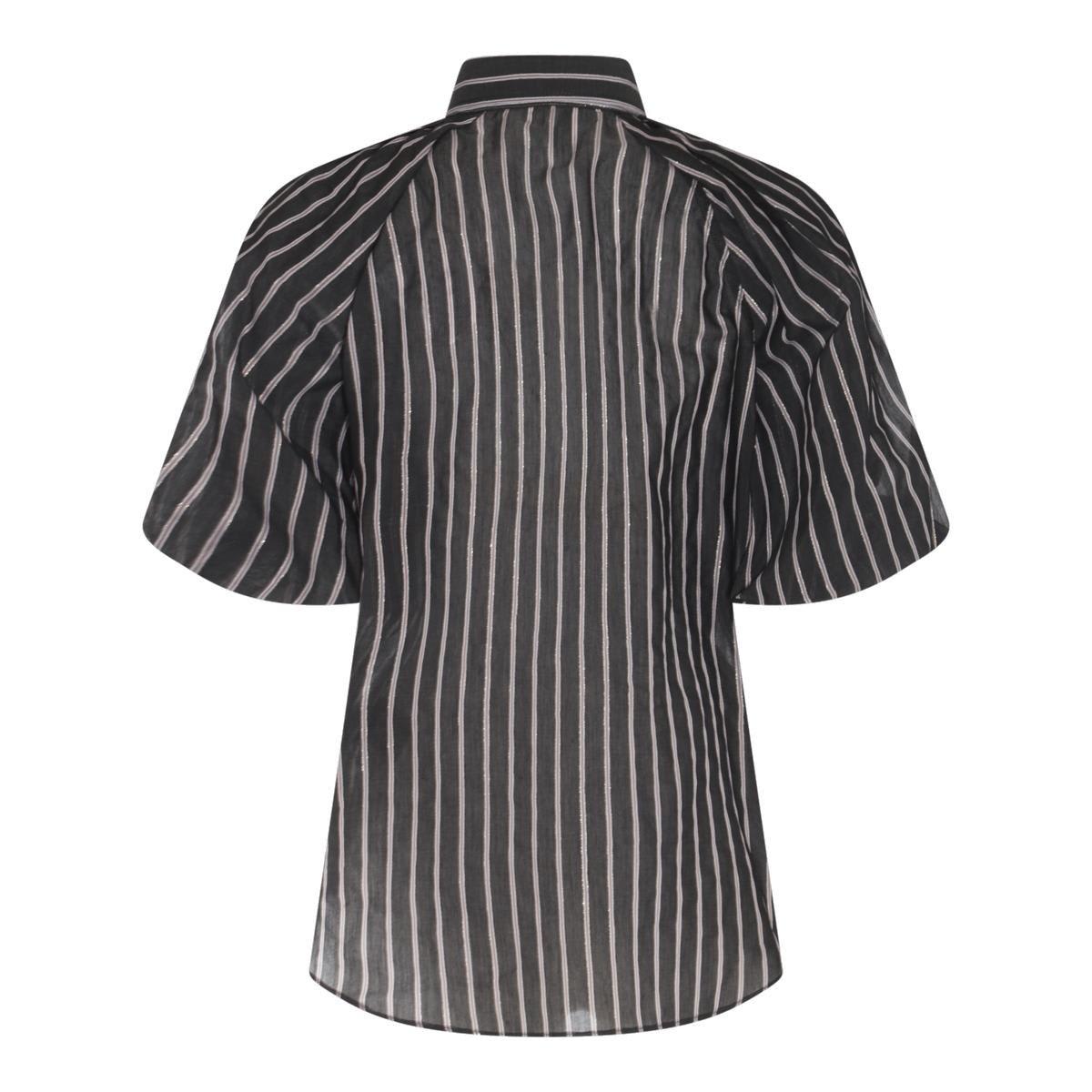 Shop Brunello Cucinelli Stripe Detailed Curved Hem Blouse In Black/white
