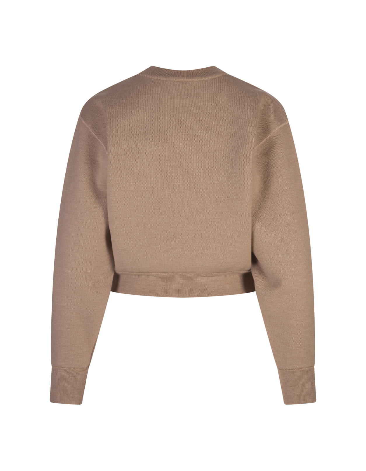 Shop Chloé Straw Beige Short Sweater With Embroidered Logo In Brown