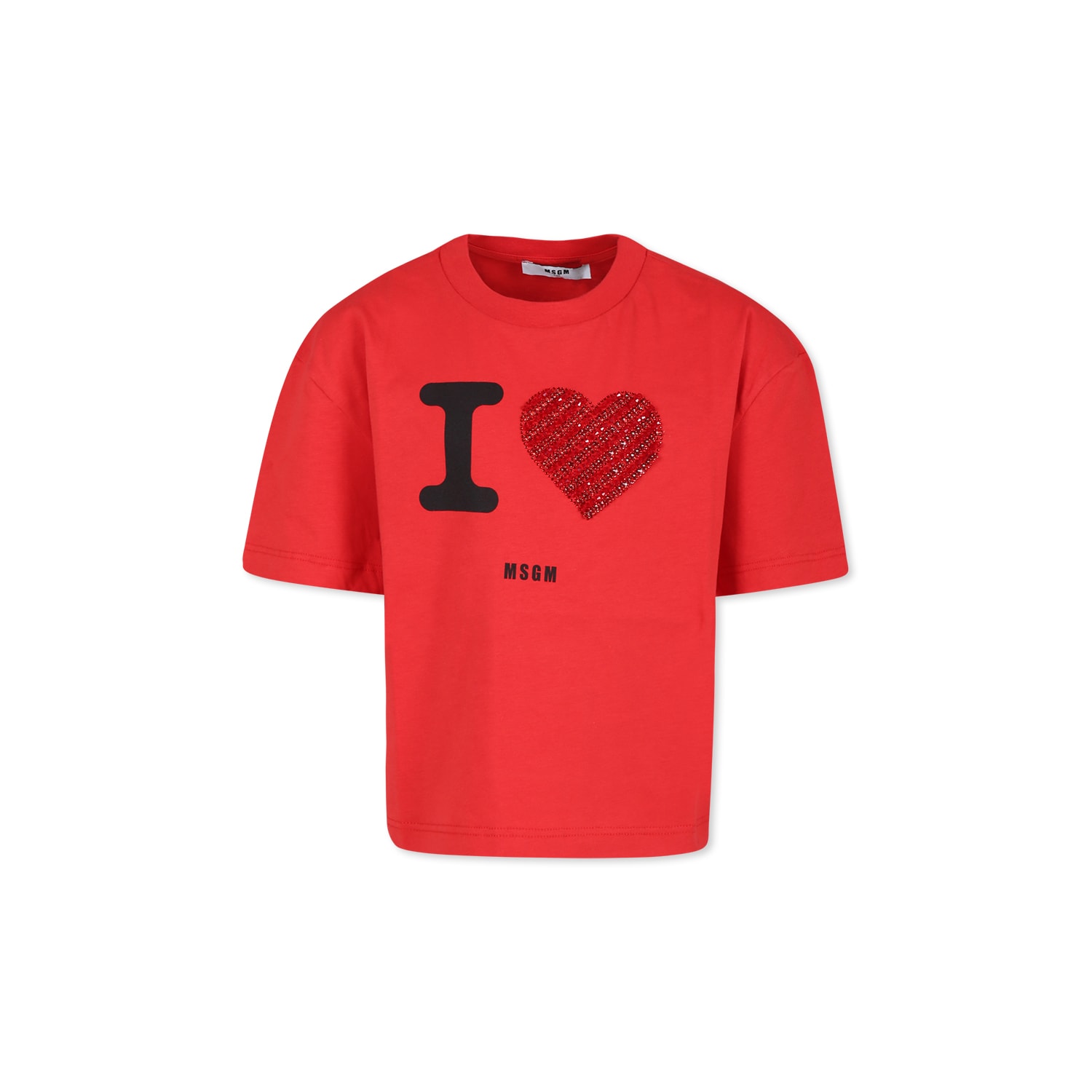 MSGM RED T-SHIRT FOR GIRL WITH LOGO 