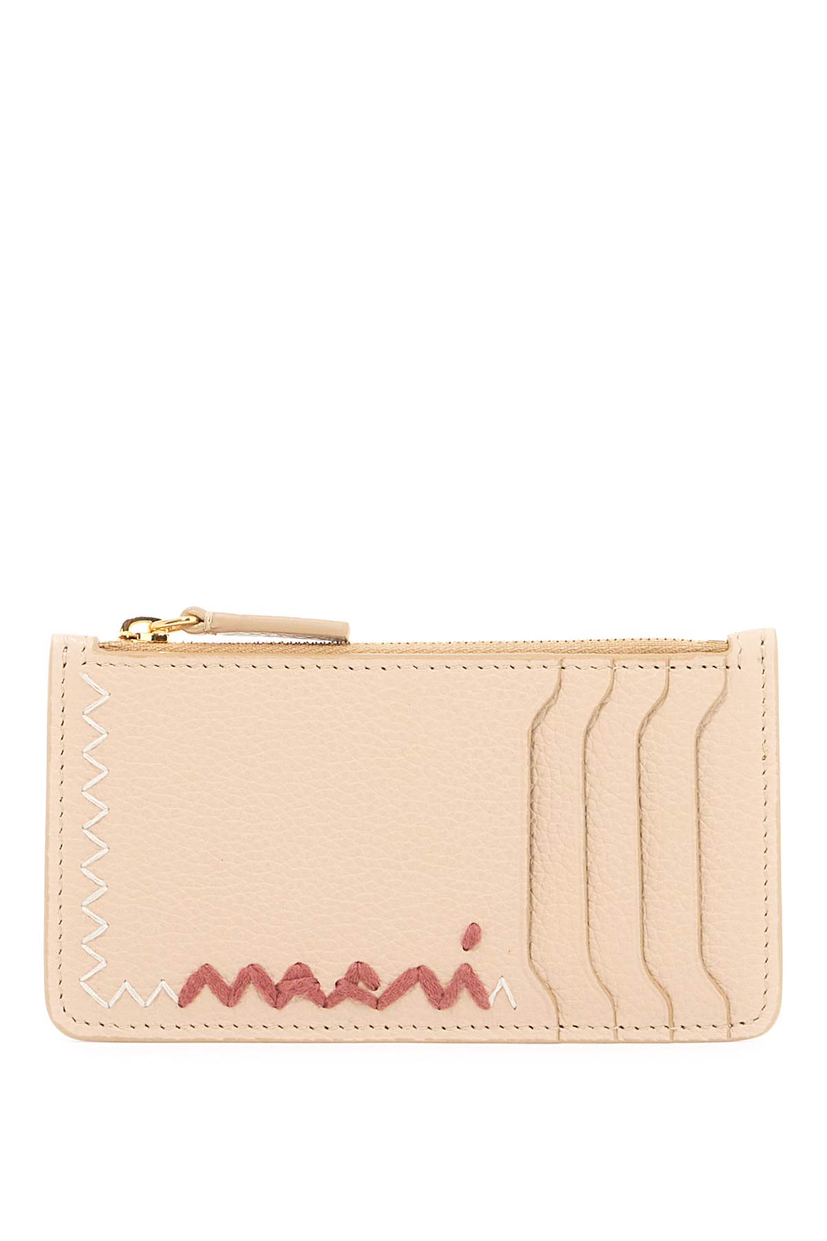 Shop Marni Embroidered Card Holder In Soft Beige (beige)