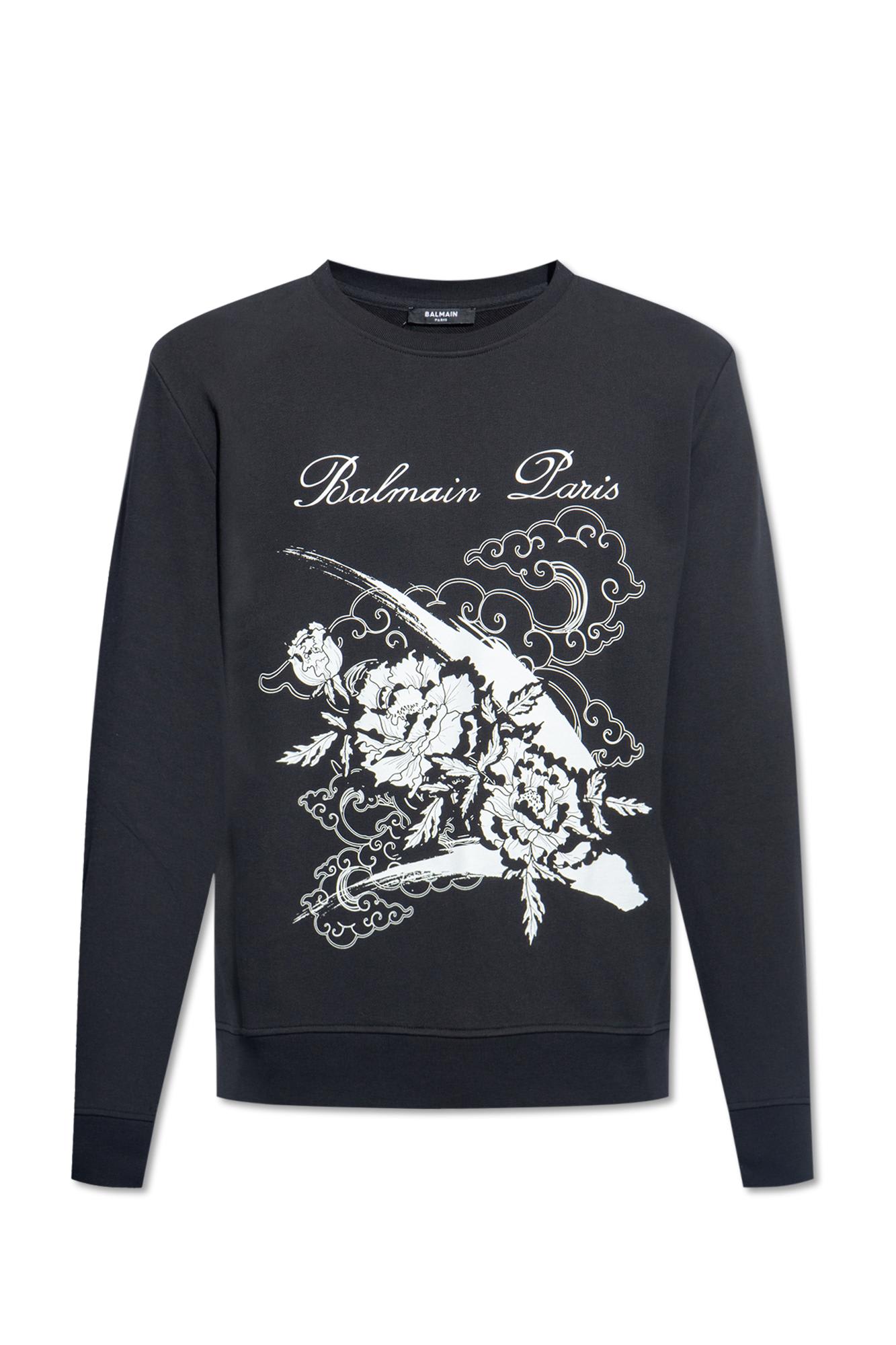 Shop Balmain Printed Sweatshirt In Black