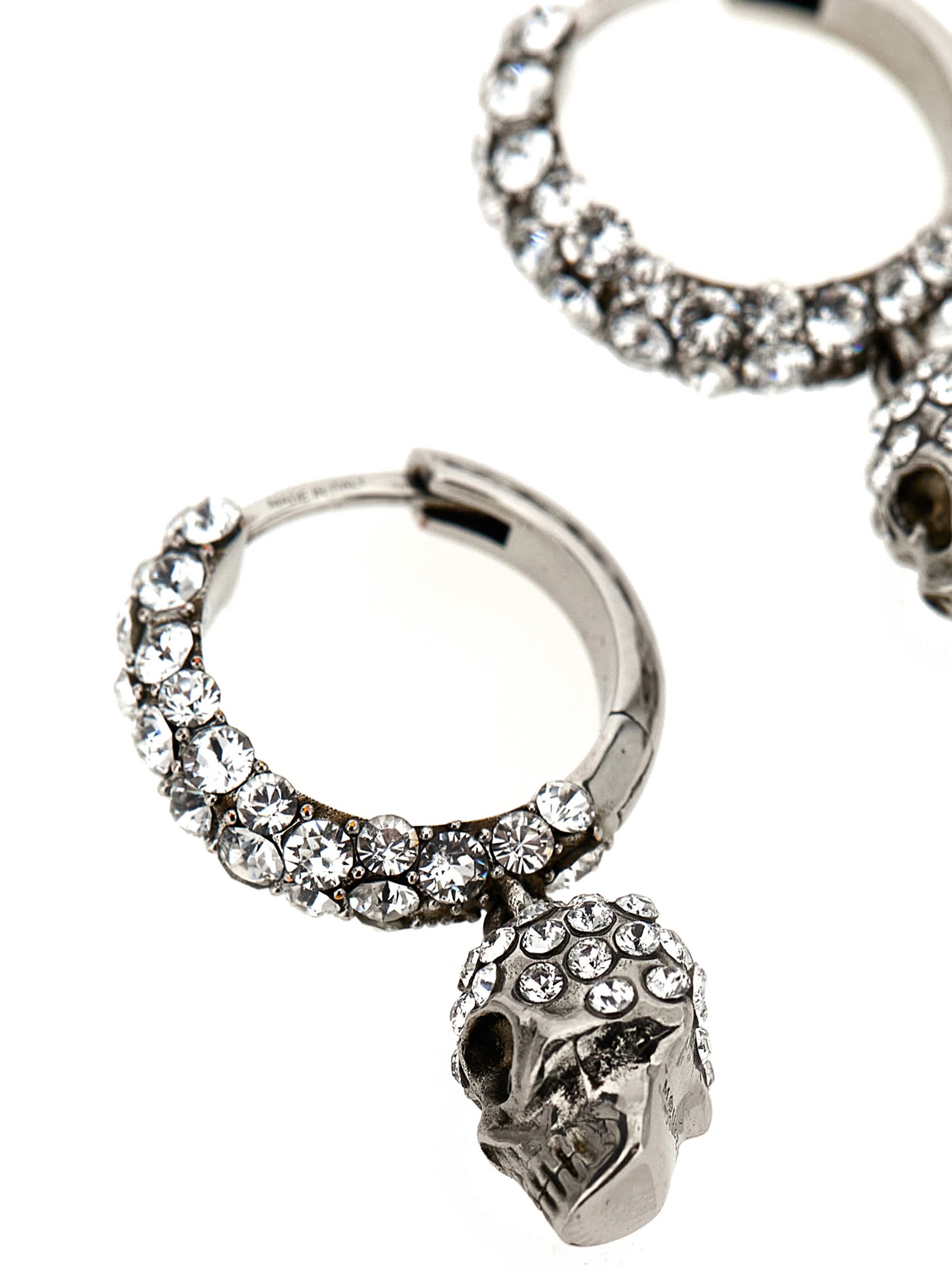 Alexander Mcqueen Mcqueen Rhinestone-embellished Skull Pendant Earrings In Metallic