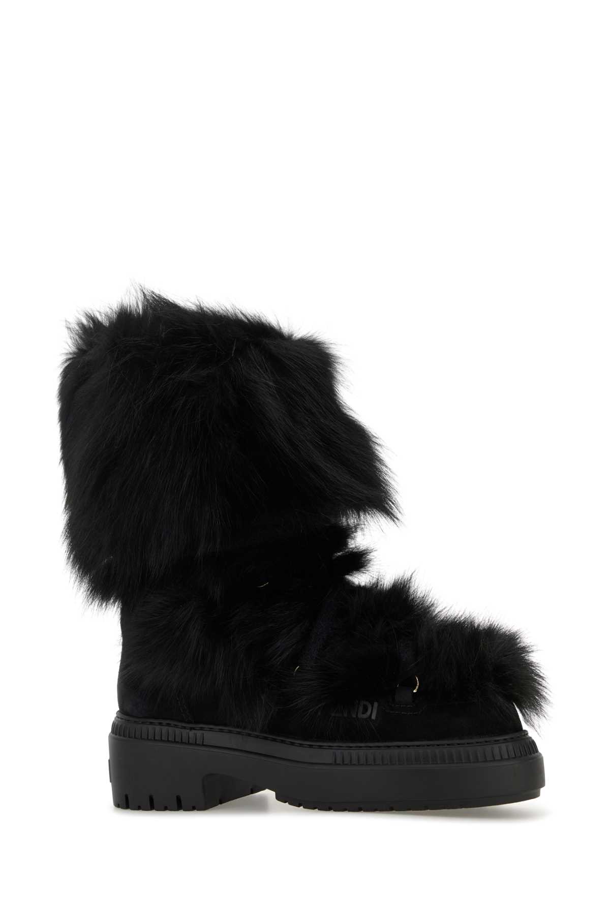 Fendi Chic Fur And Suede Ankle Boots In Black